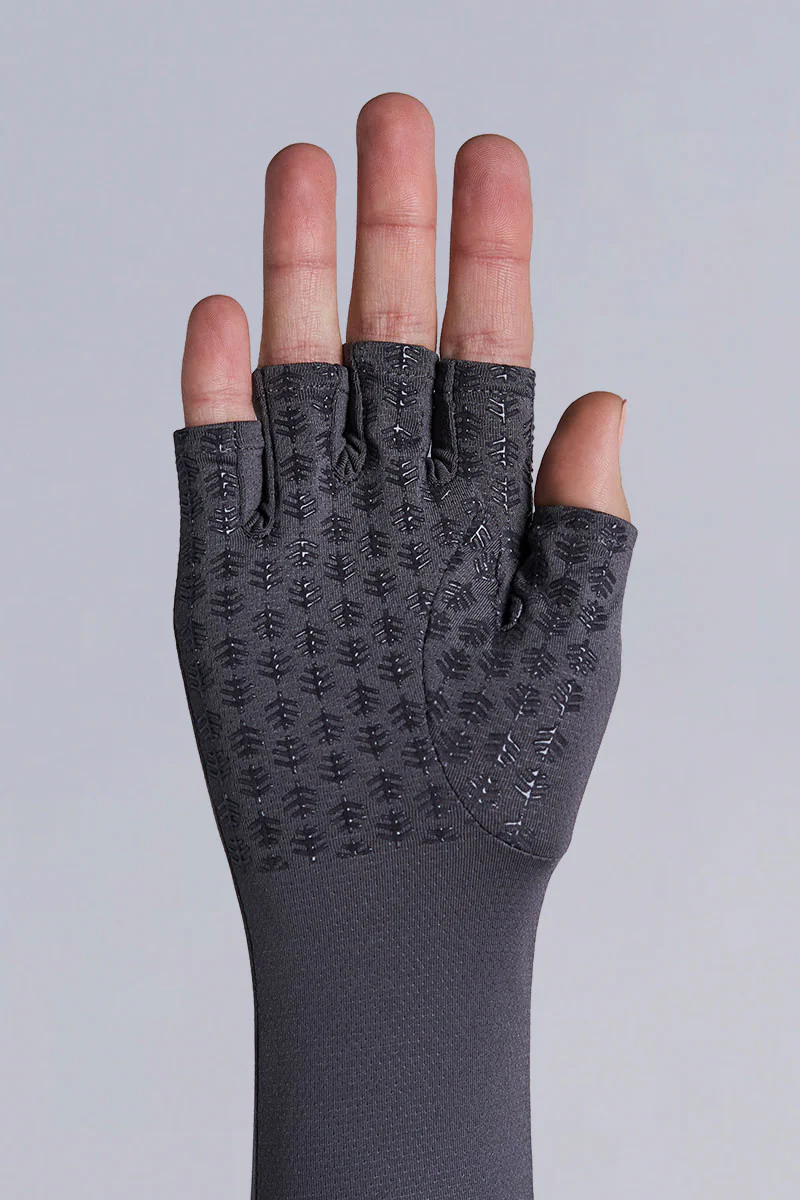 Unisex Perpetua Long Fingerless Gloves | Charcoal - Image 3