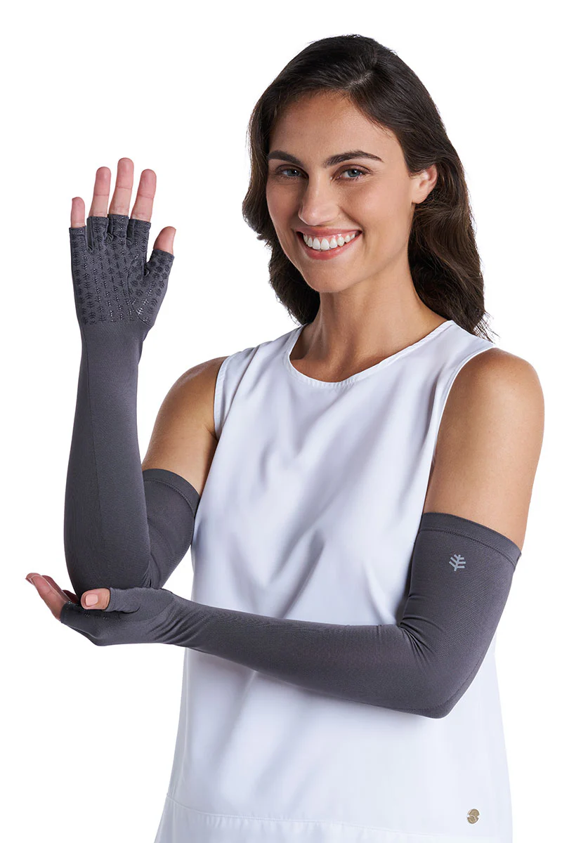 Unisex Perpetua Long Fingerless Gloves | Charcoal - Image 6