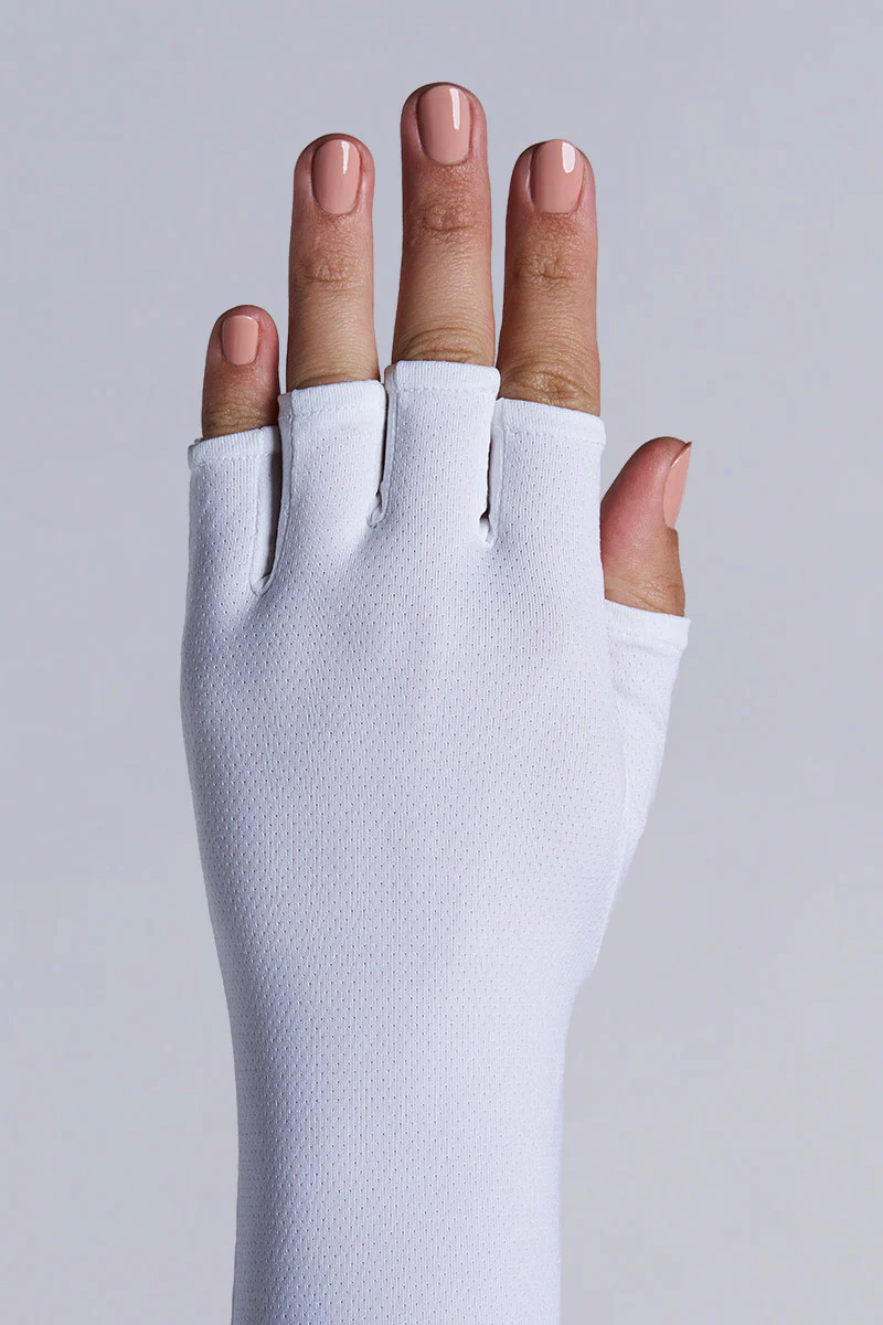 Unisex Perpetua Long Fingerless Gloves | White - Image 4