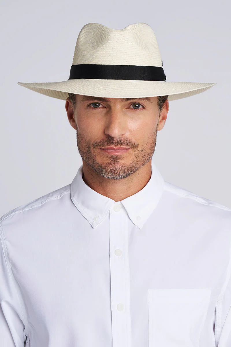 Peyton Packable Panama Style Fedora | Ivory/Black - Image 2