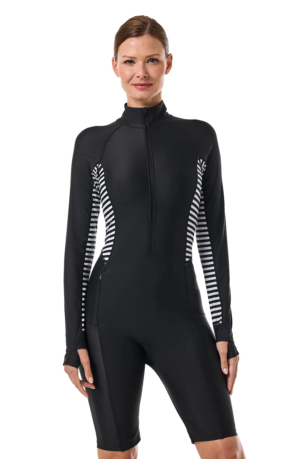 Women's Alana Knee Length Long Sleeve Swimsuit | Black Colorblock - Image 2