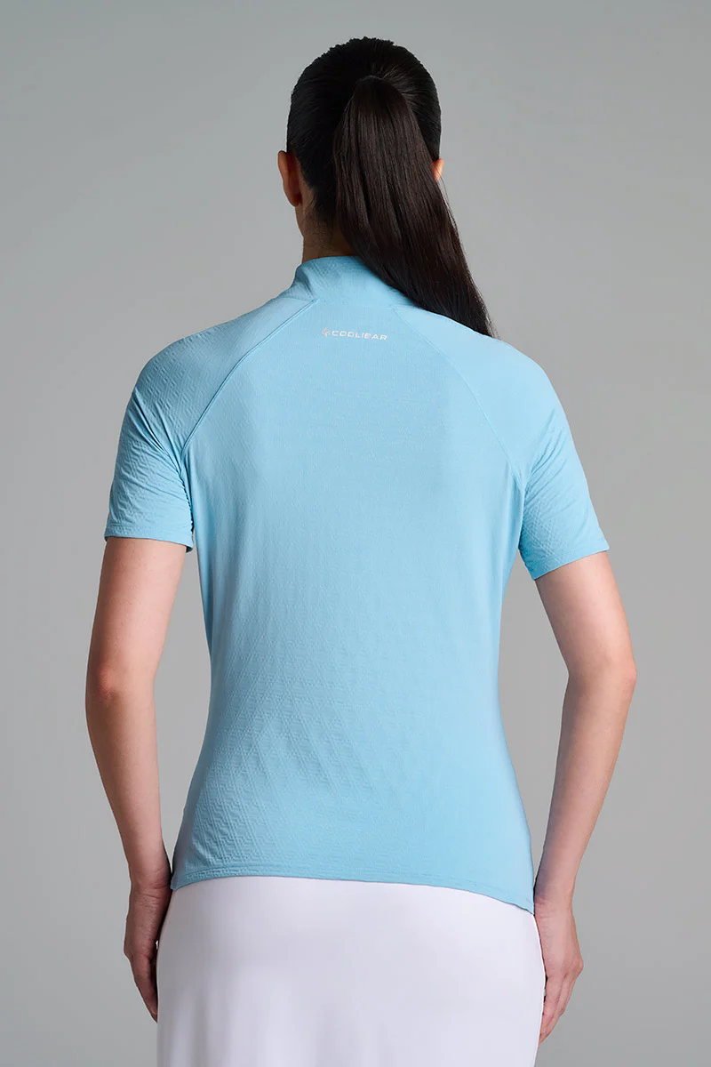 Women's Albatross Elbow Sleeve Mock Neck Top | Arctic Blue Diamond Jacquard - Image 2