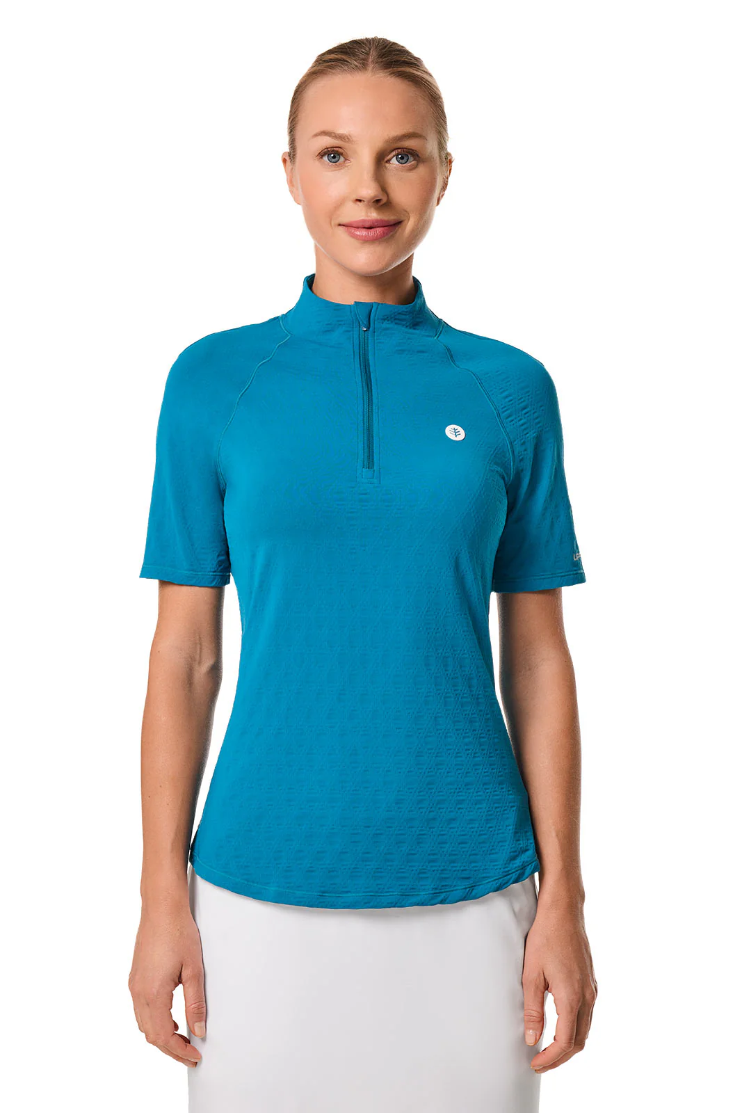 Women's Albatross Elbow Sleeve Mock Neck Top | Bluejay Diamond Jacquard - Image 2
