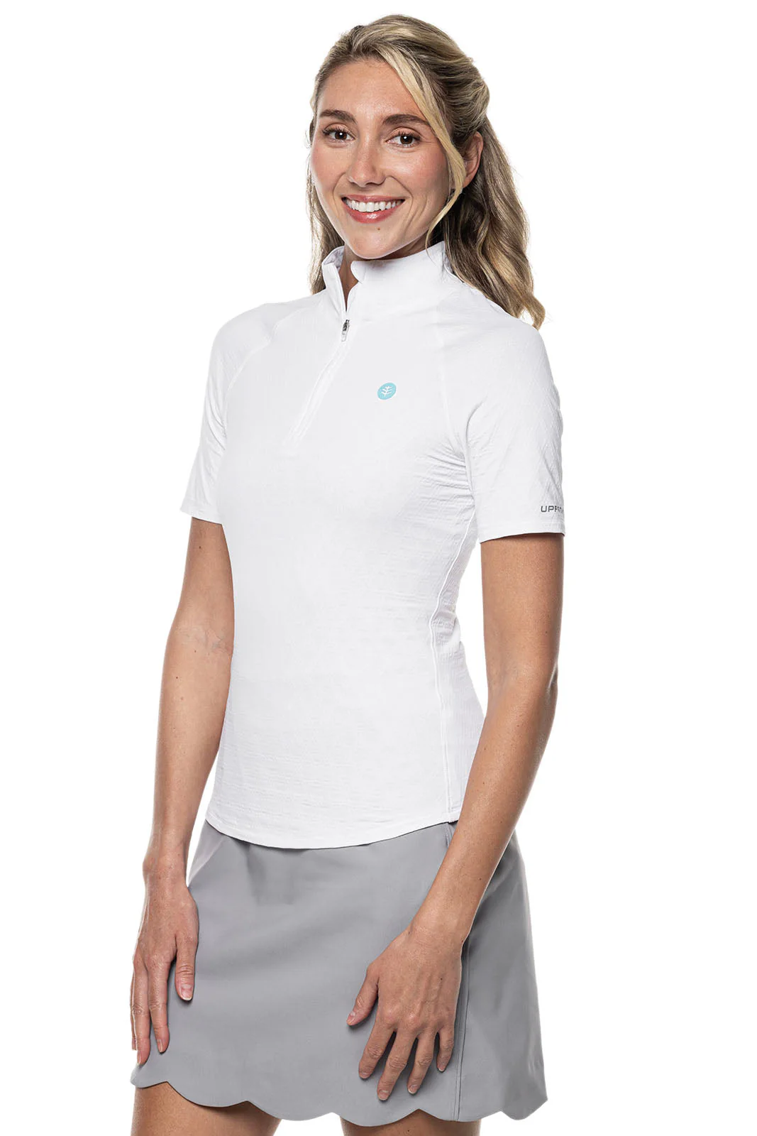 Women's Albatross Elbow Sleeve Mock Neck Top | White Diamond Jacquard - Image 3