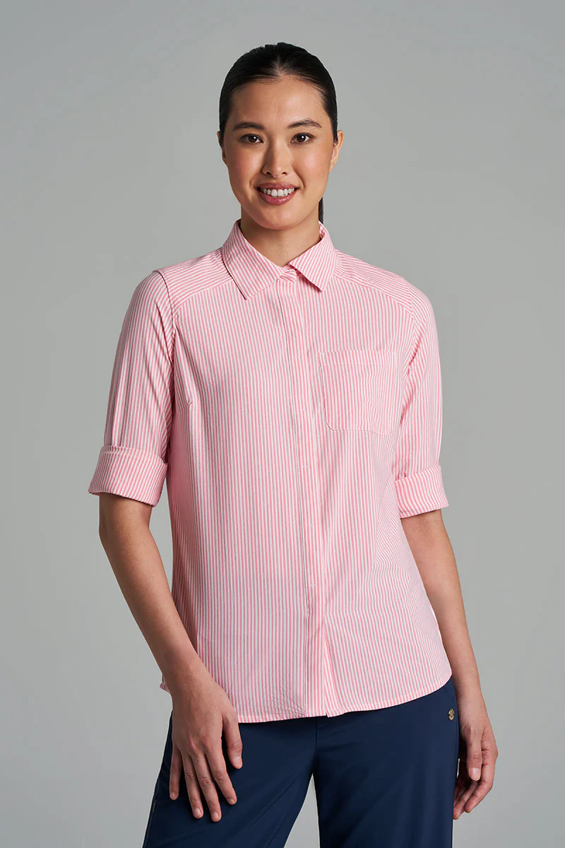 Women's Amara Smart Long Sleeve Shirt | White/Flamingo Pink Stripe - Image 2