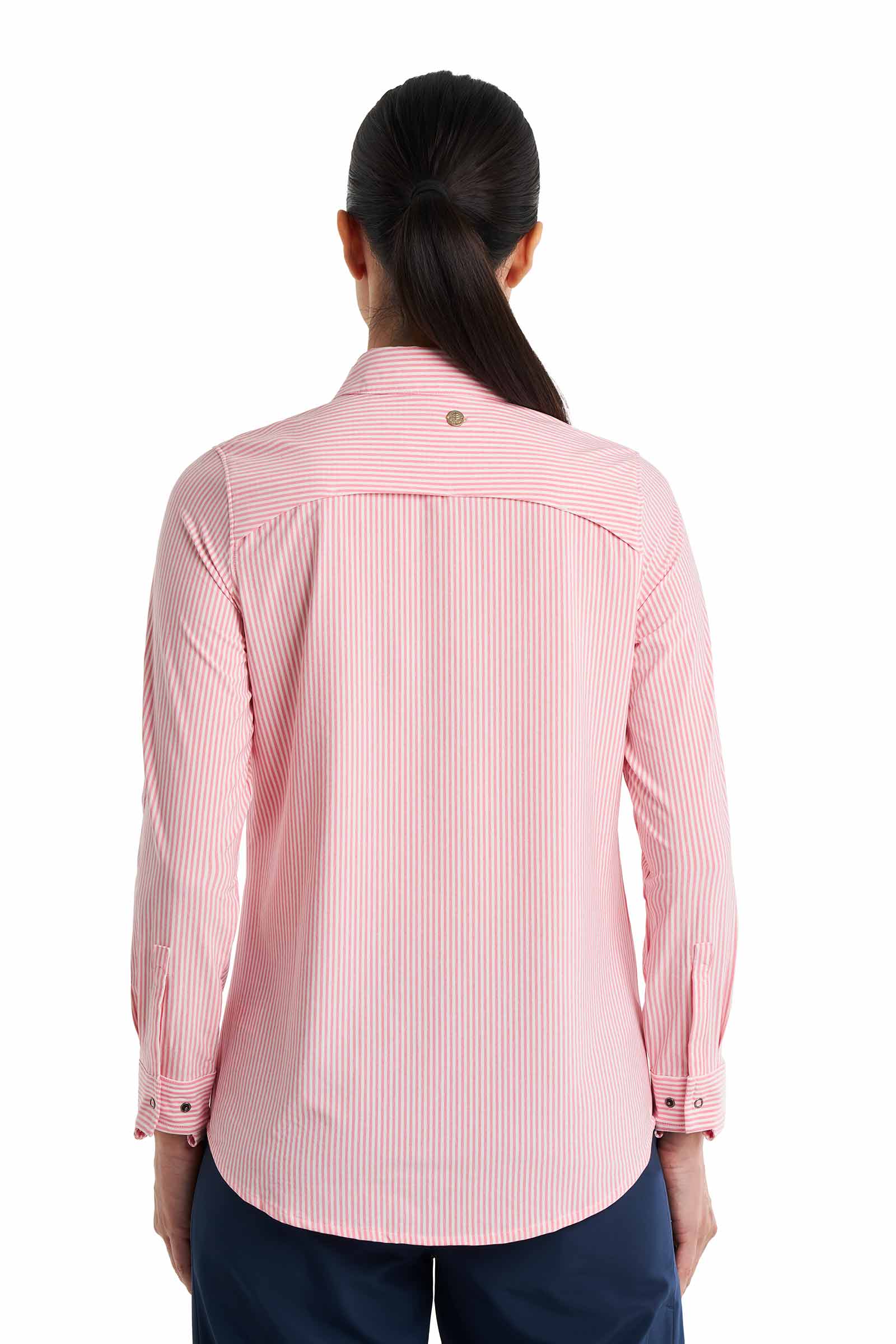 Women's Amara Smart Long Sleeve Shirt | White/Flamingo Pink Stripe - Image 7