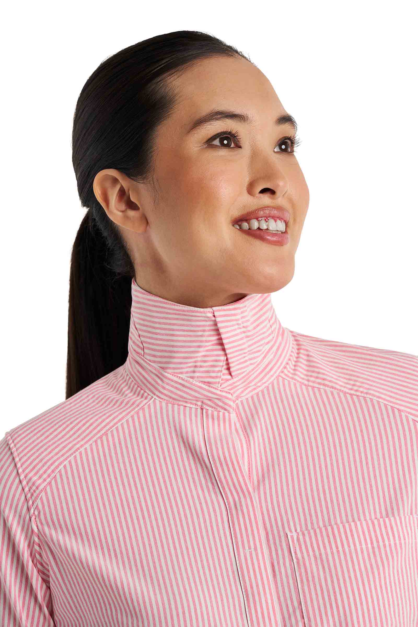Women's Amara Smart Long Sleeve Shirt | White/Flamingo Pink Stripe - Image 8
