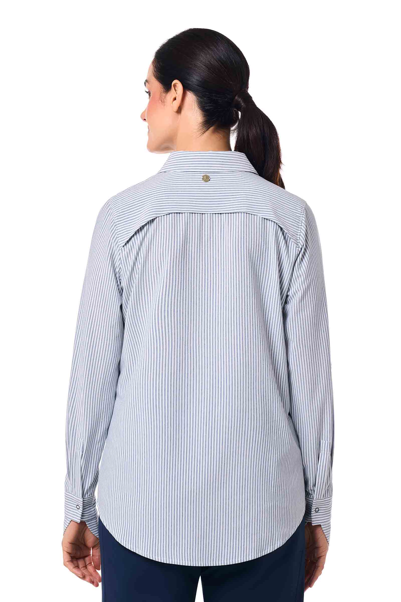 Women's Amara Smart Long Sleeve Shirt | White/Navy Stripe - Image 4