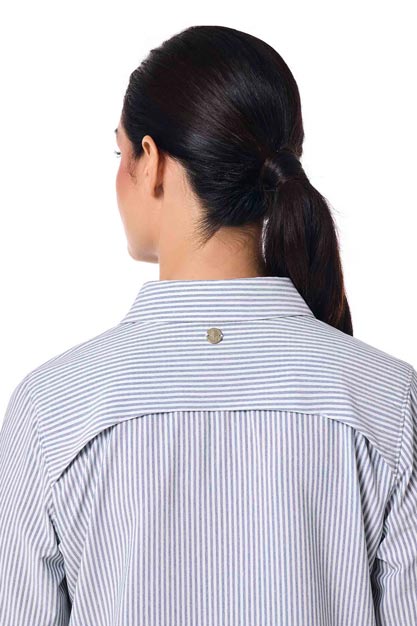 Women's Amara Smart Long Sleeve Shirt | White/Navy Stripe - Image 5