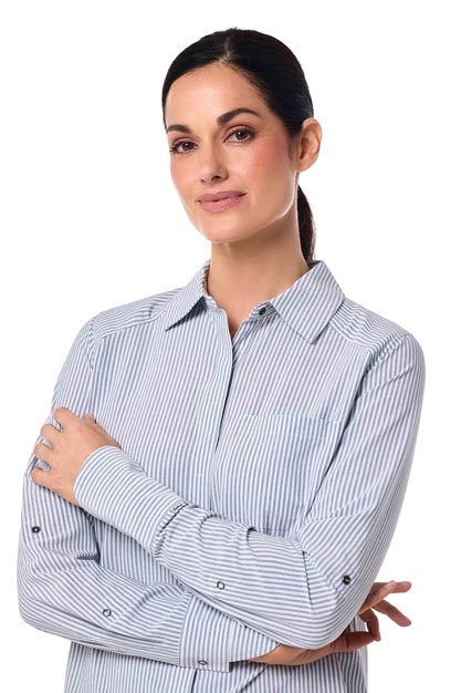 Women's Amara Smart Long Sleeve Shirt | White/Navy Stripe - Image 6