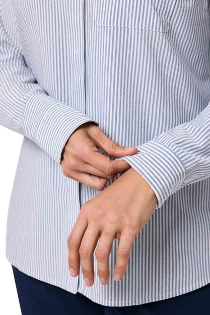 Women's Amara Smart Long Sleeve Shirt | White/Navy Stripe - Image 7