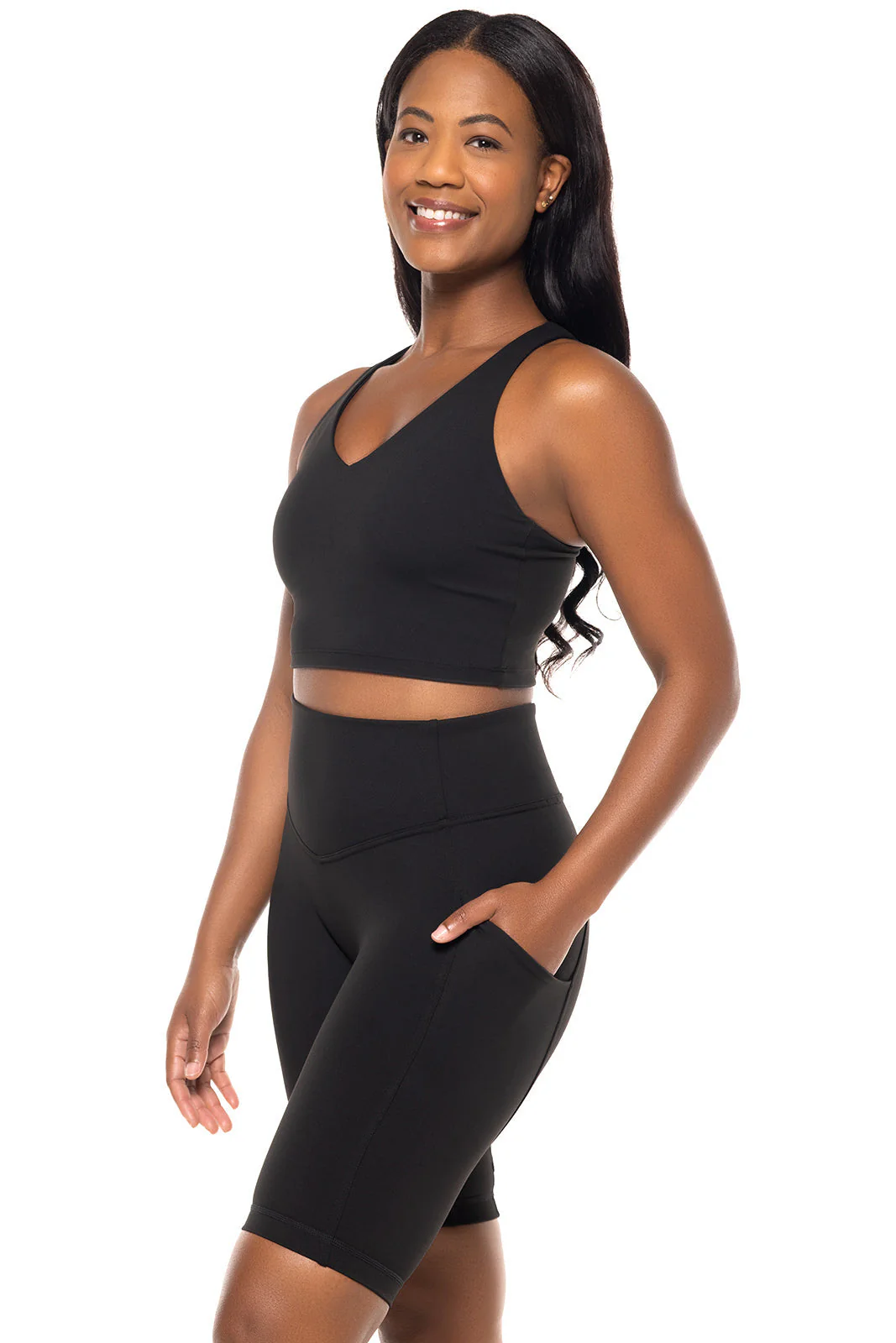 Women's Ananda Long Line Yoga Sports Bra | Black - Image 3