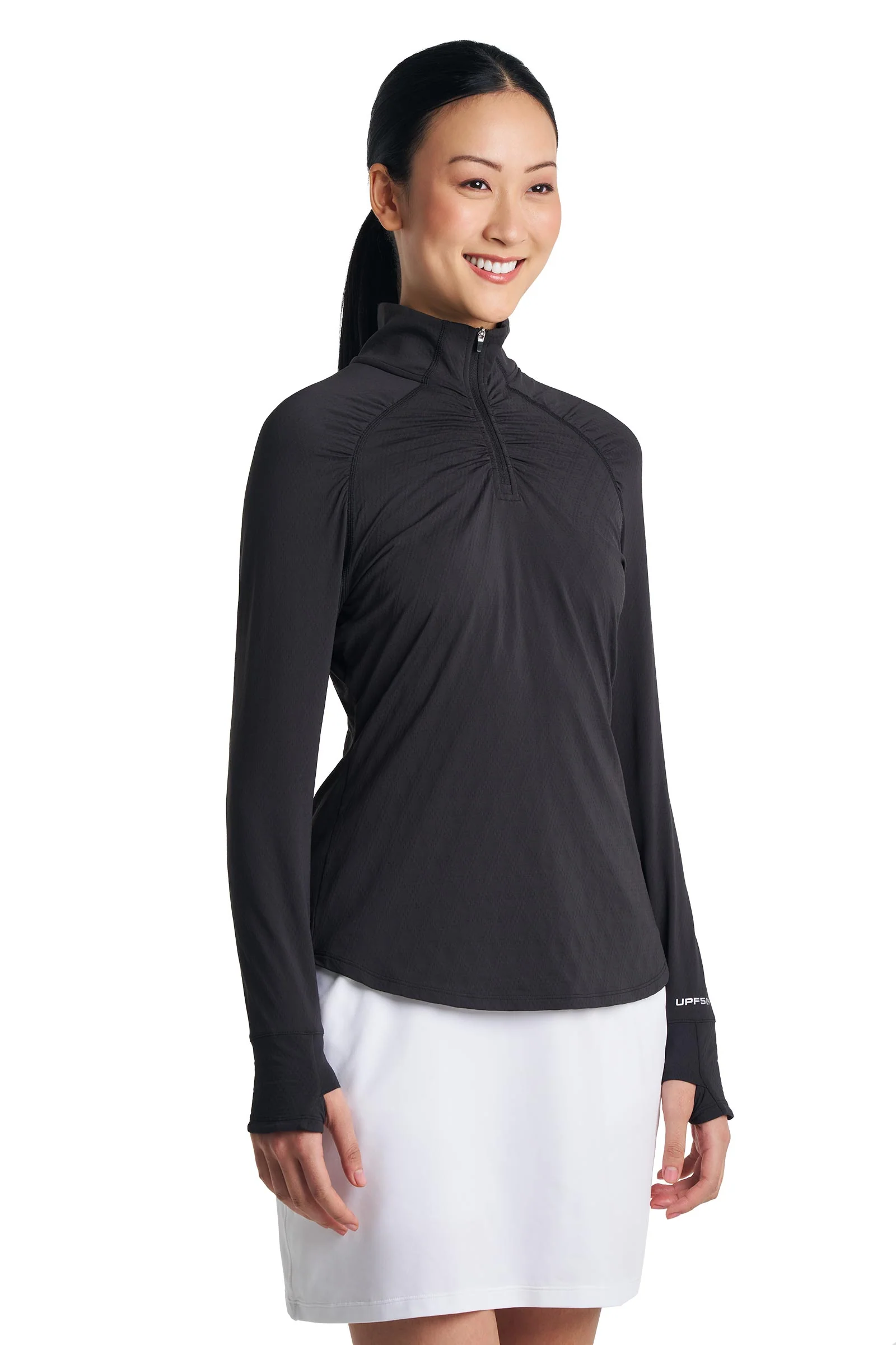Women's Arabella Quarter-Zip Golf Shirt | Black Diamond Jacquard - Image 3