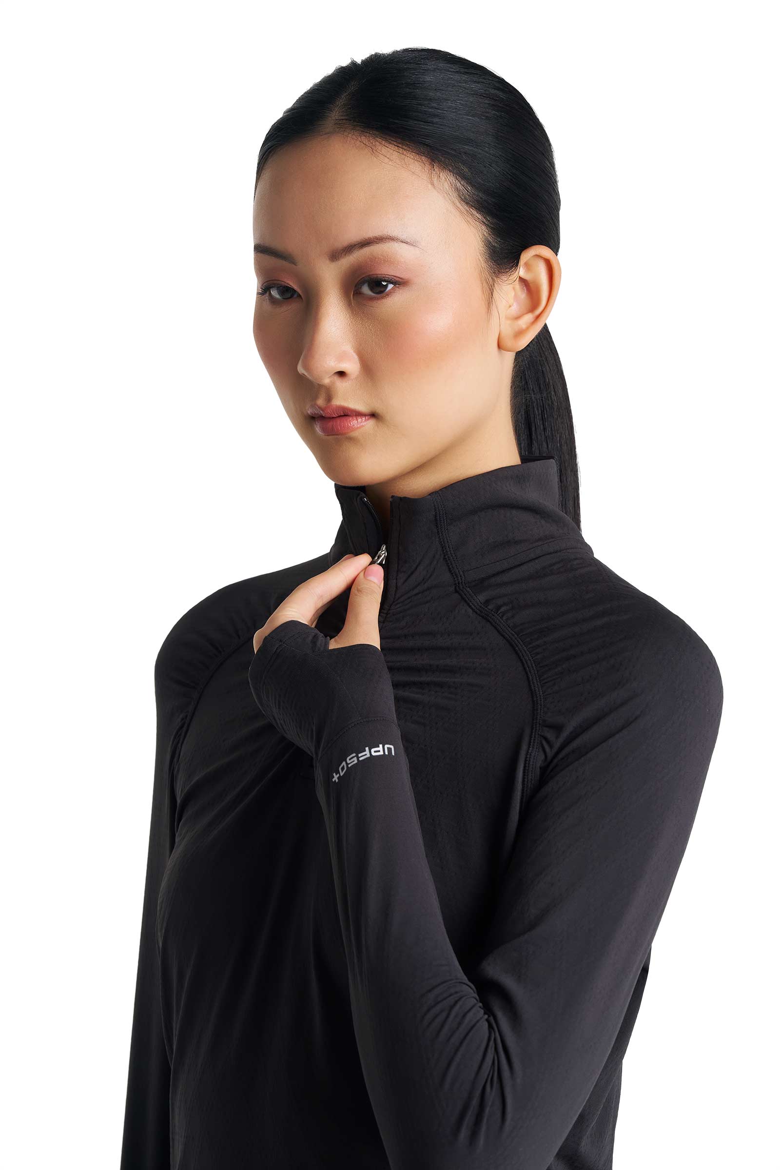 Women's Arabella Quarter-Zip Golf Shirt | Black Diamond Jacquard - Image 7