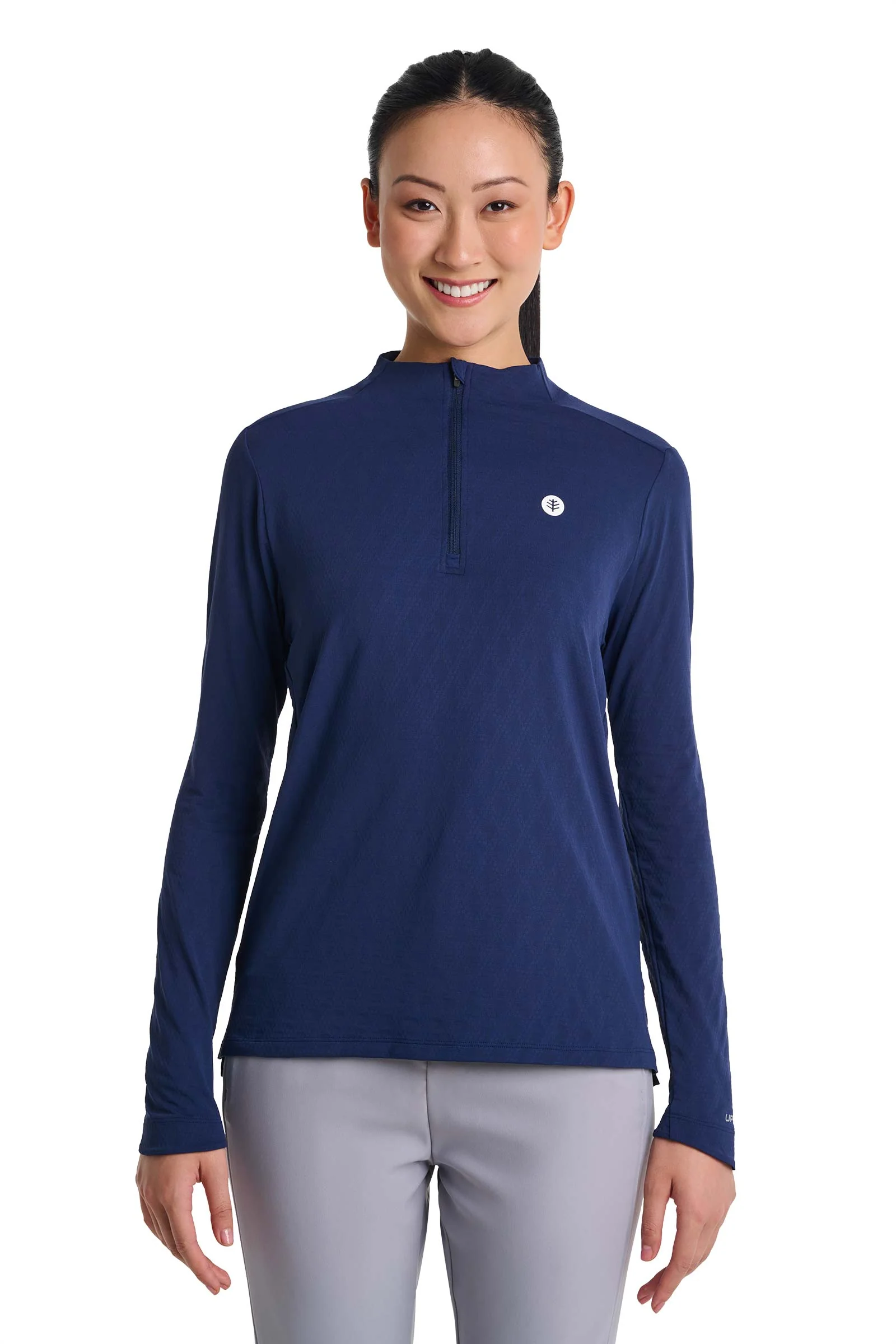 Women's Arabella Quarter-Zip Golf Shirt | Navy Diamond Jacquard - Image 3