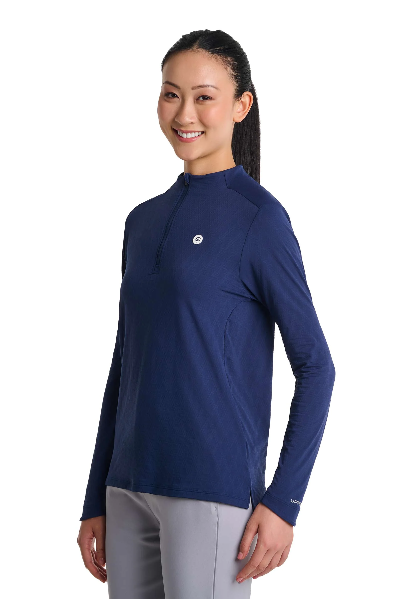 Women's Arabella Quarter-Zip Golf Shirt | Navy Diamond Jacquard - Image 4
