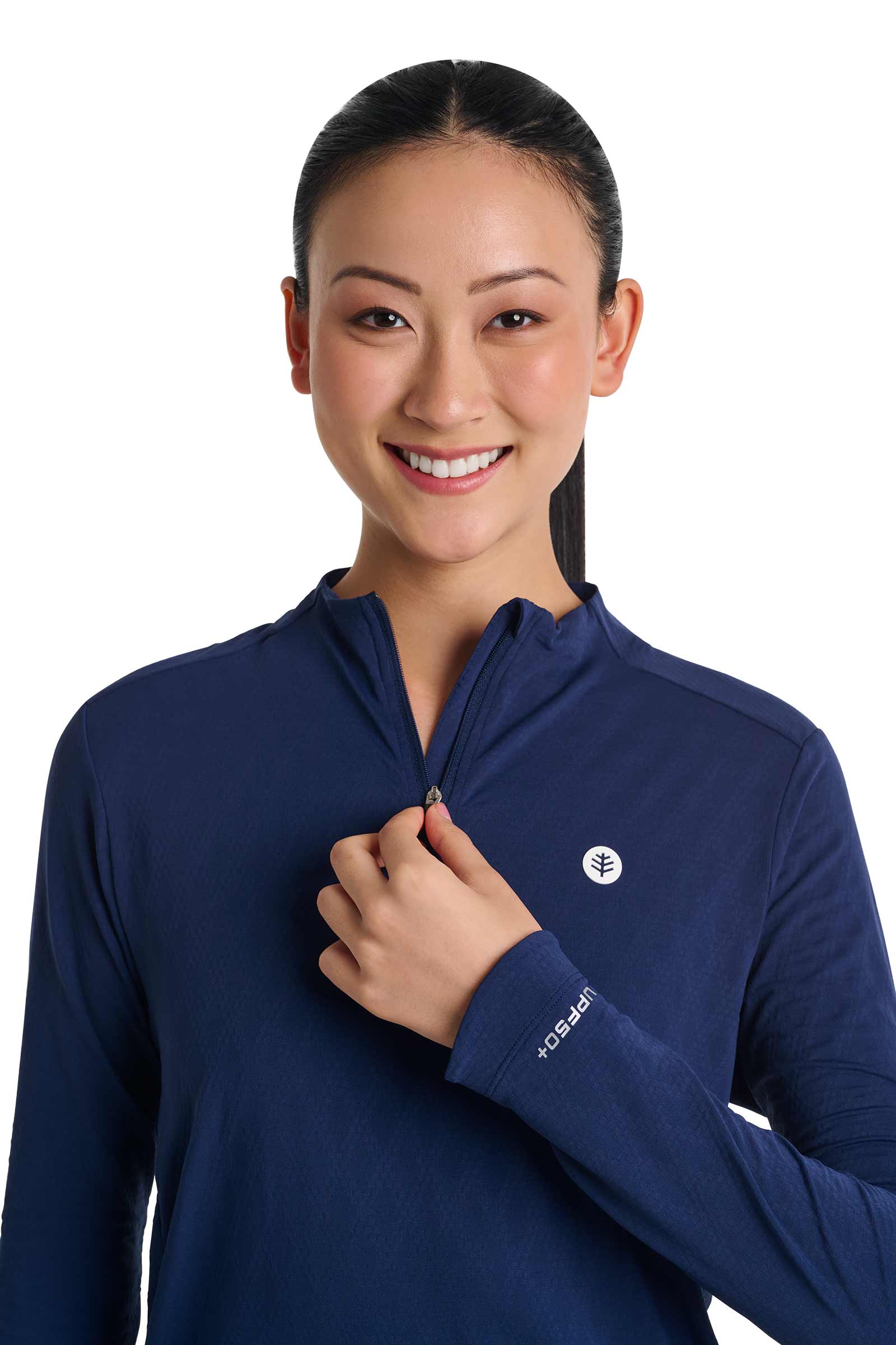 Women's Arabella Quarter-Zip Golf Shirt | Navy Diamond Jacquard - Image 7