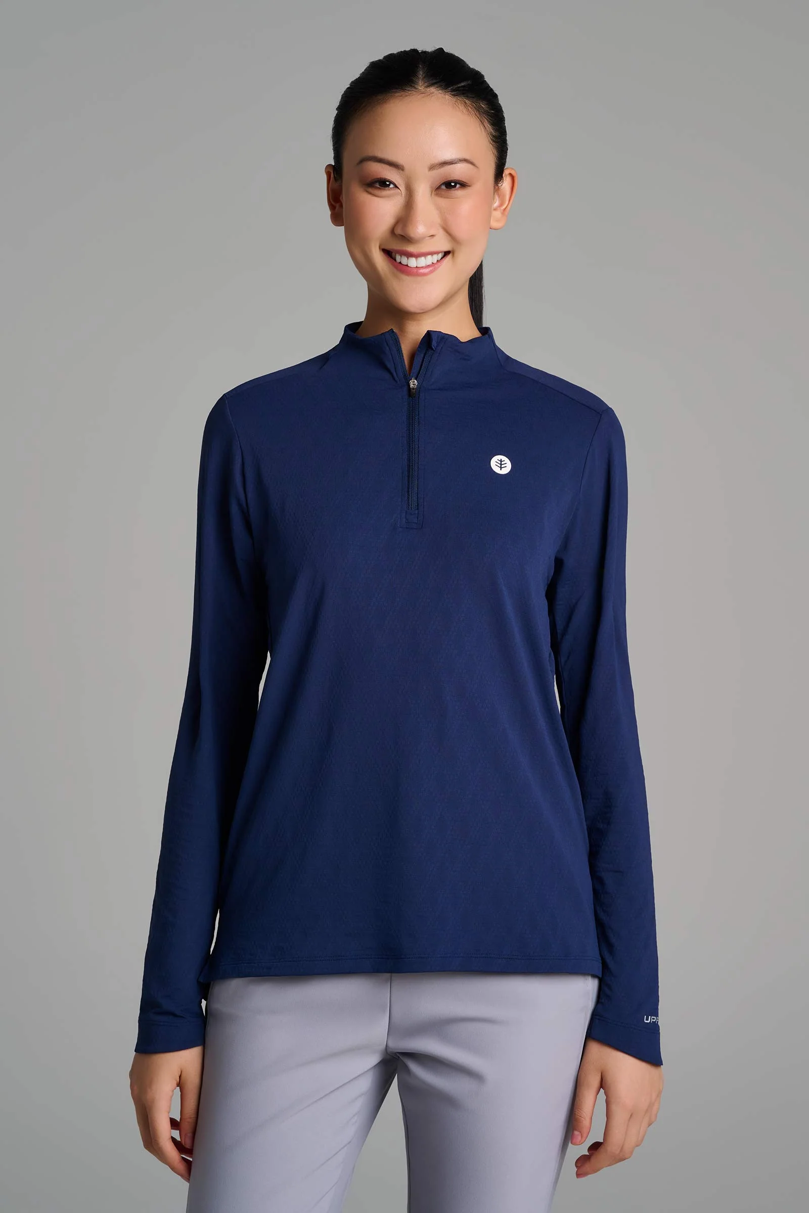 Women's Arabella Quarter-Zip Golf Shirt | Navy Diamond Jacquard - Image 8