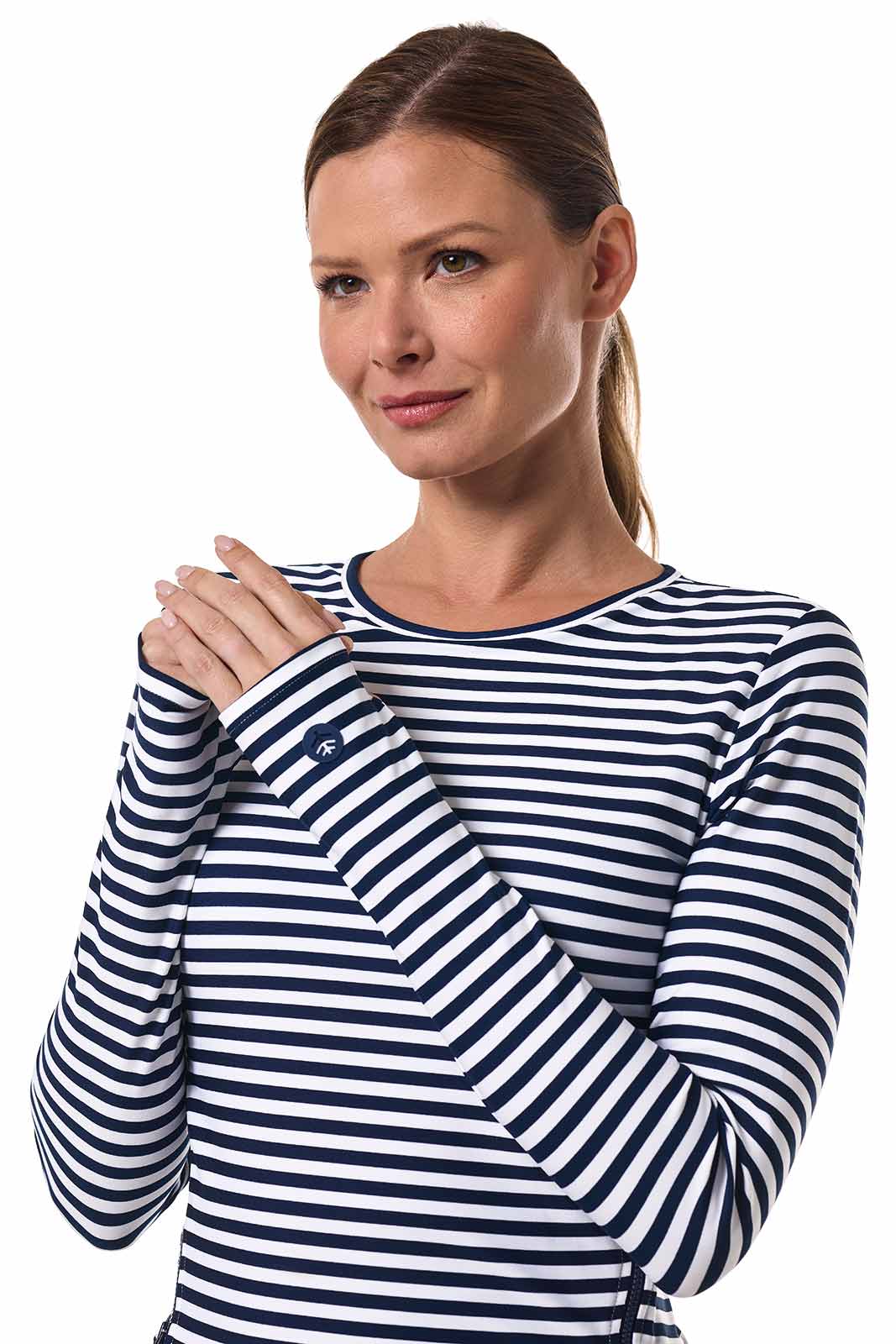 Women's Bayfront Rash Guard | White/Navy Stripe - Image 6