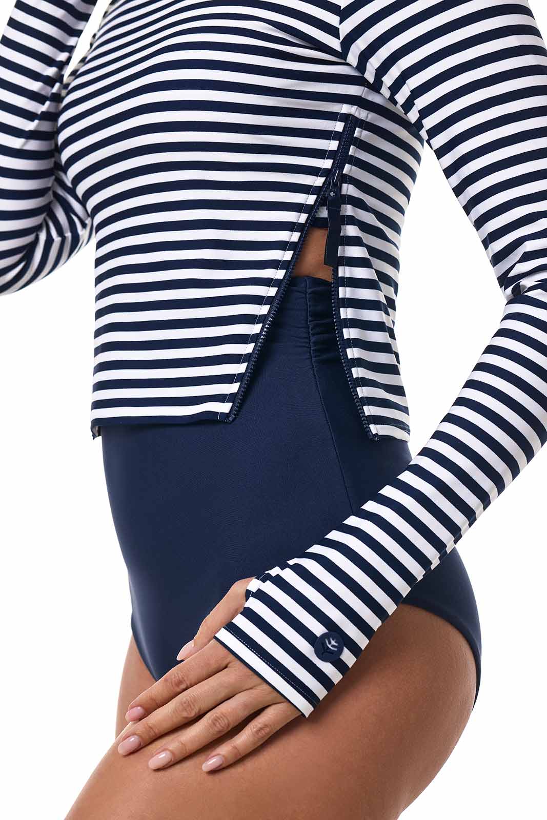 Women's Bayfront Rash Guard | White/Navy Stripe - Image 7