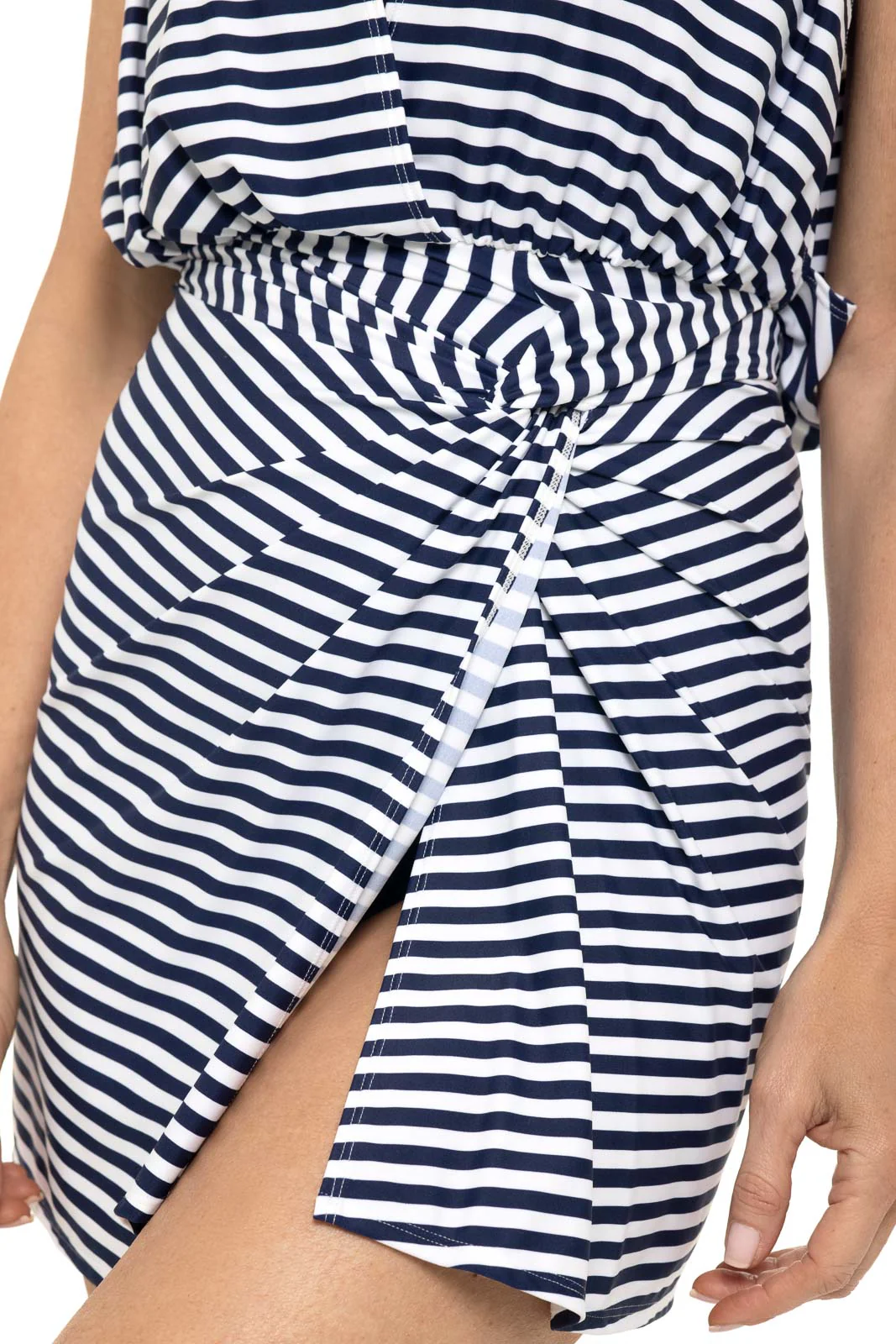 Women's Boca Twist Cover Up Dress | White/Navy Stripe - Image 3