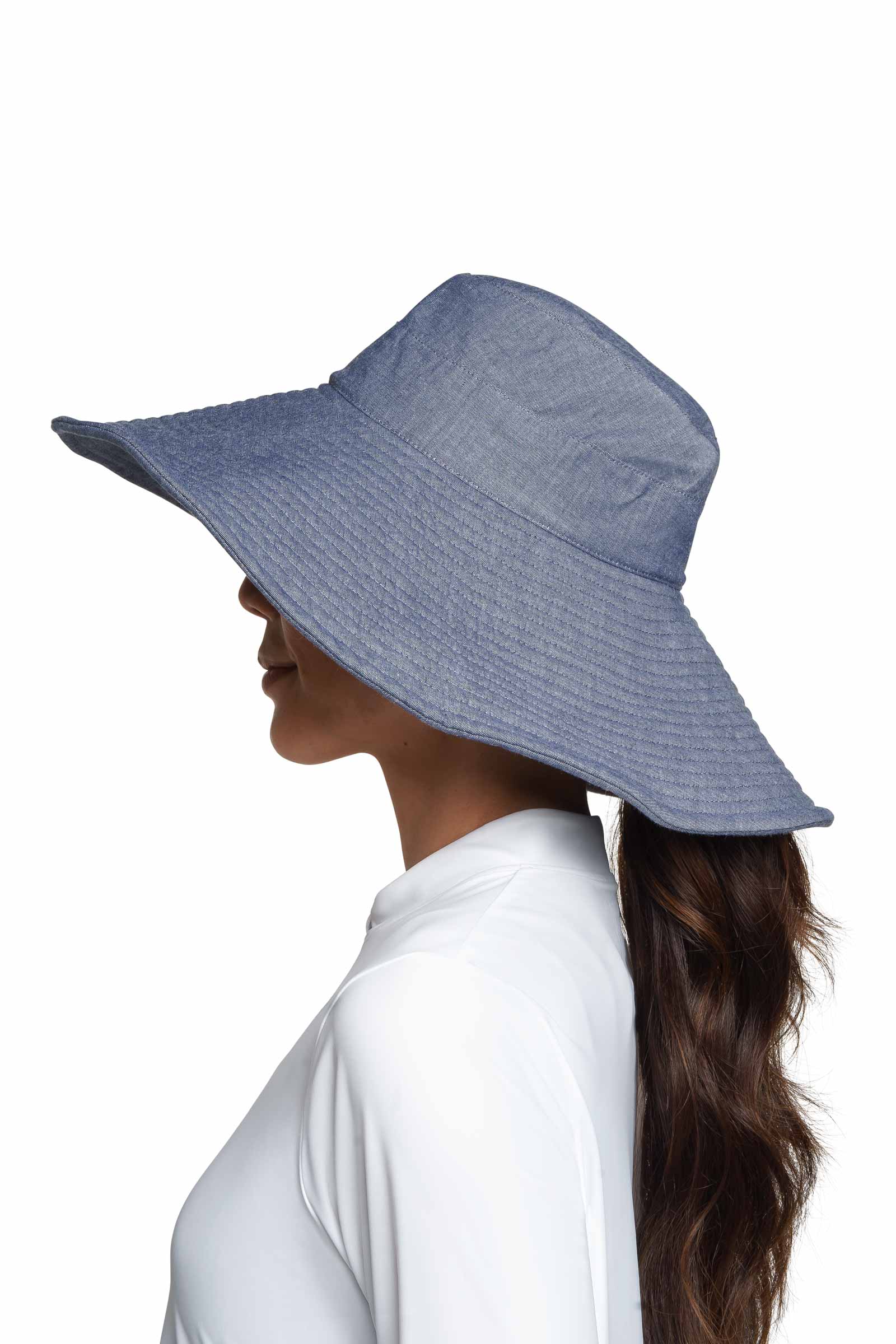 Women's Brittany Beach Hat | Denim Blue Chambray - Image 4