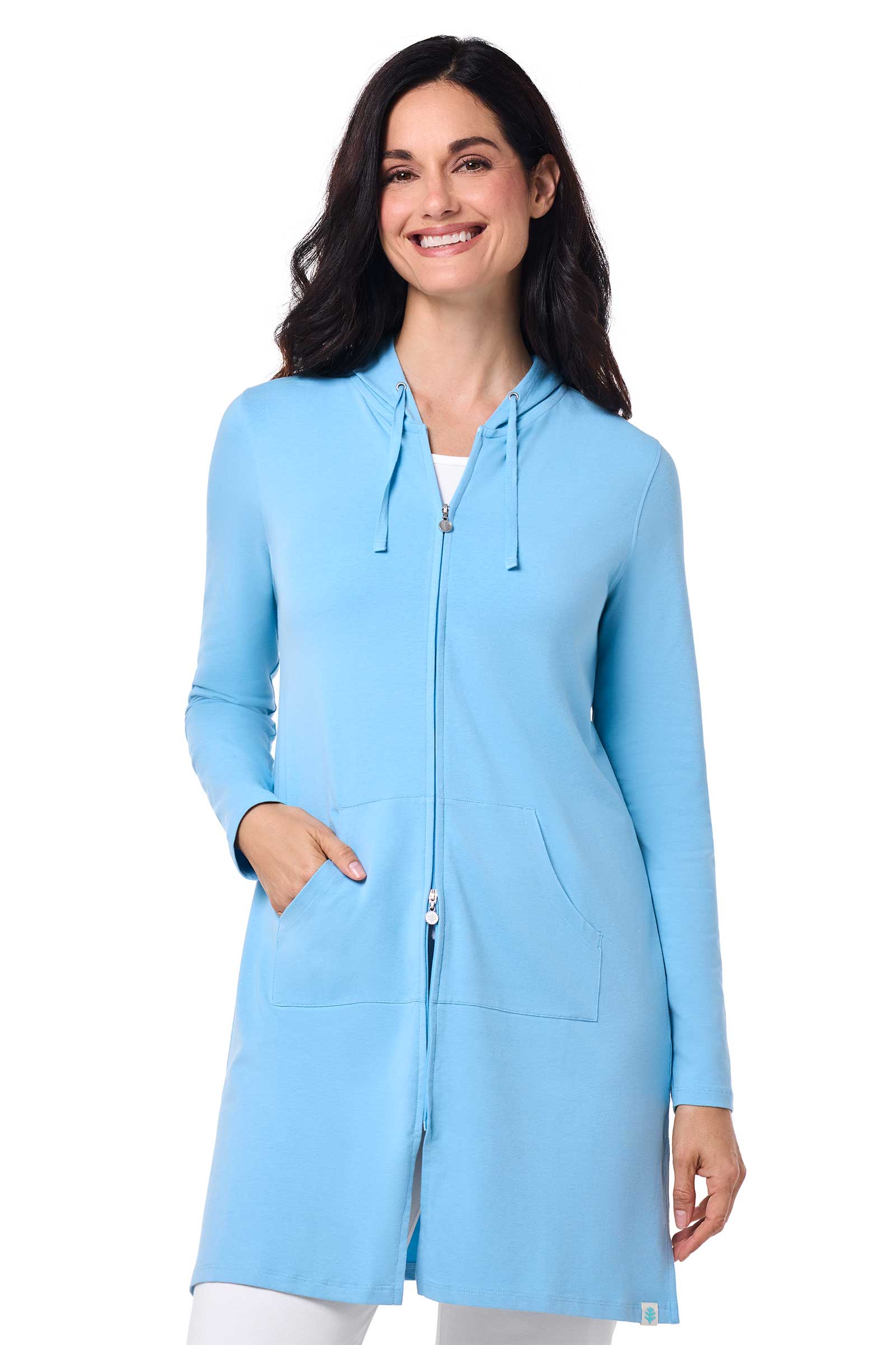 Women's Cabana Long Zip-Up Hoodie | Arctic Blue - Image 2