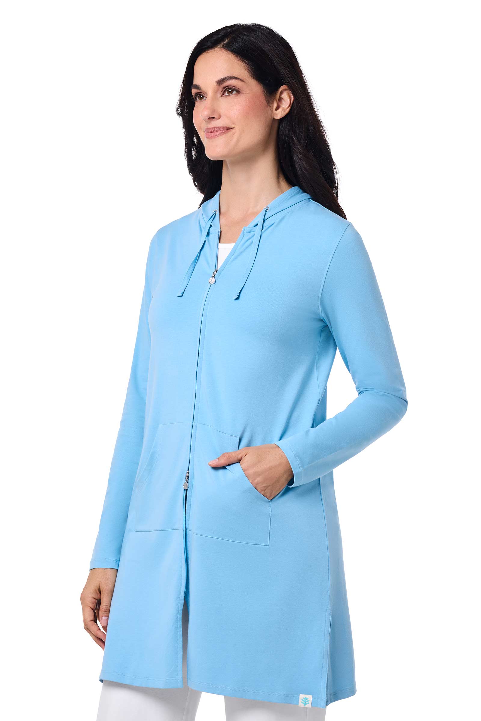 Women's Cabana Long Zip-Up Hoodie | Arctic Blue - Image 3