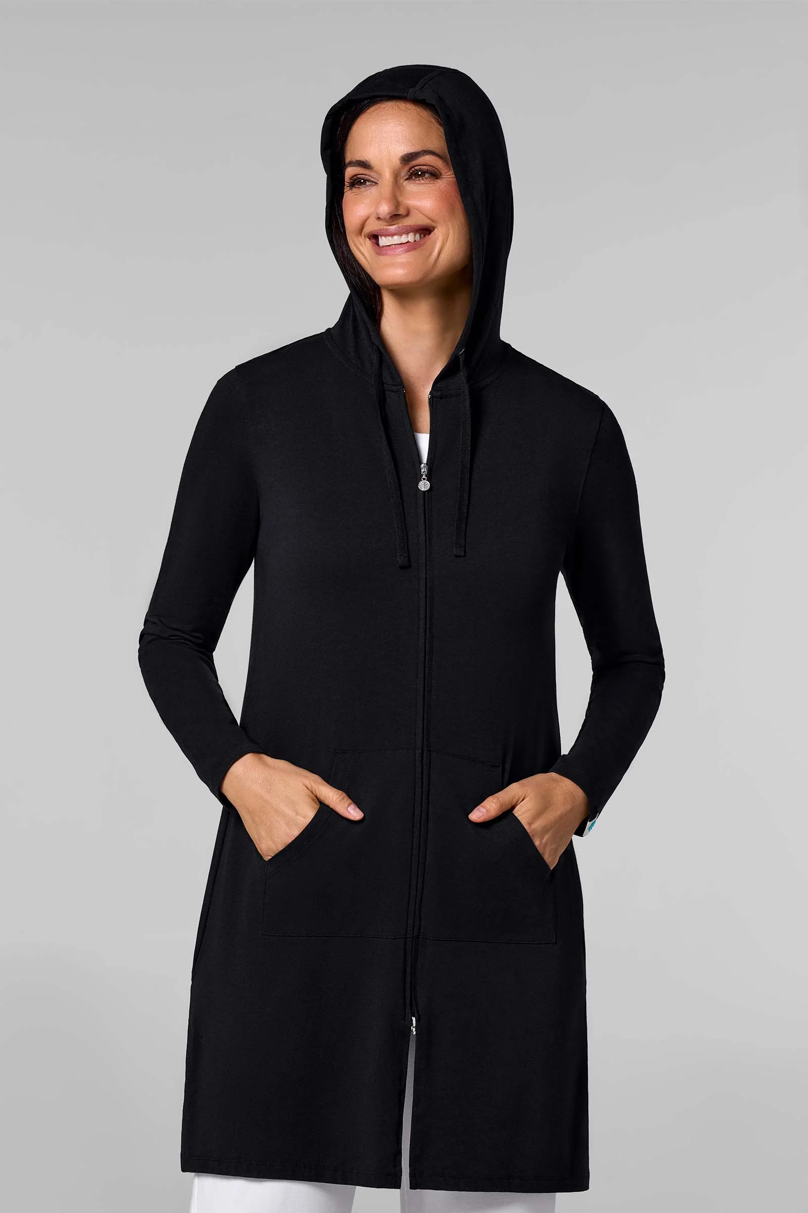 Women's Cabana Long Zip-Up Hoodie | Black - Image 3