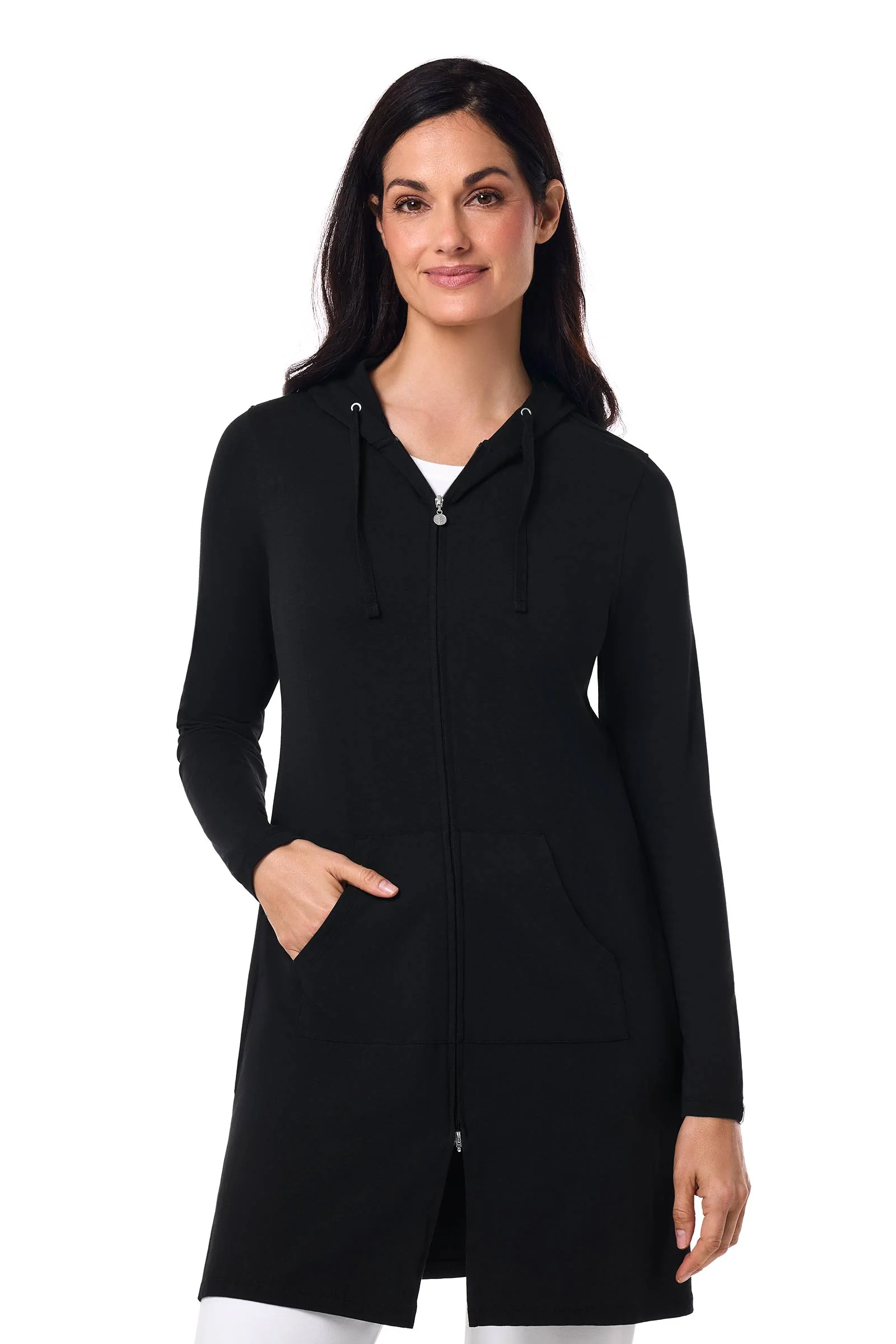 Women's Cabana Long Zip-Up Hoodie | Black - Image 4