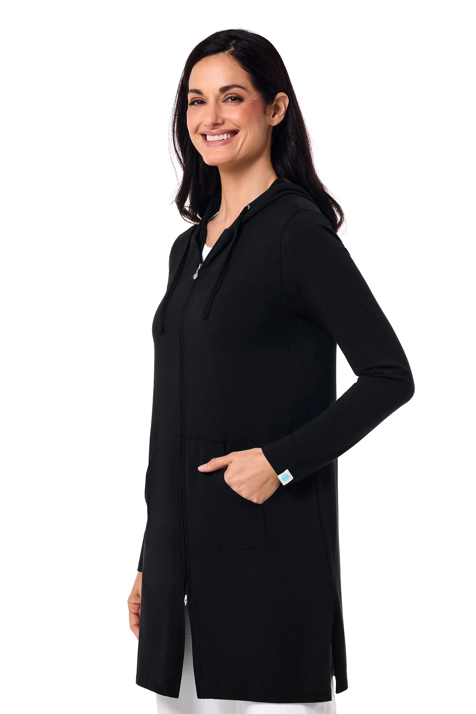 Women's Cabana Long Zip-Up Hoodie | Black - Image 5