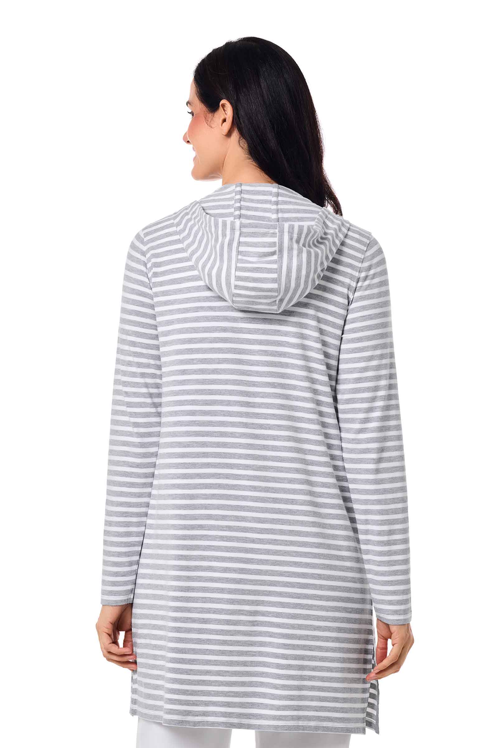 Women's Cabana Long Zip-Up Hoodie | Grey/White Stripe - Image 4