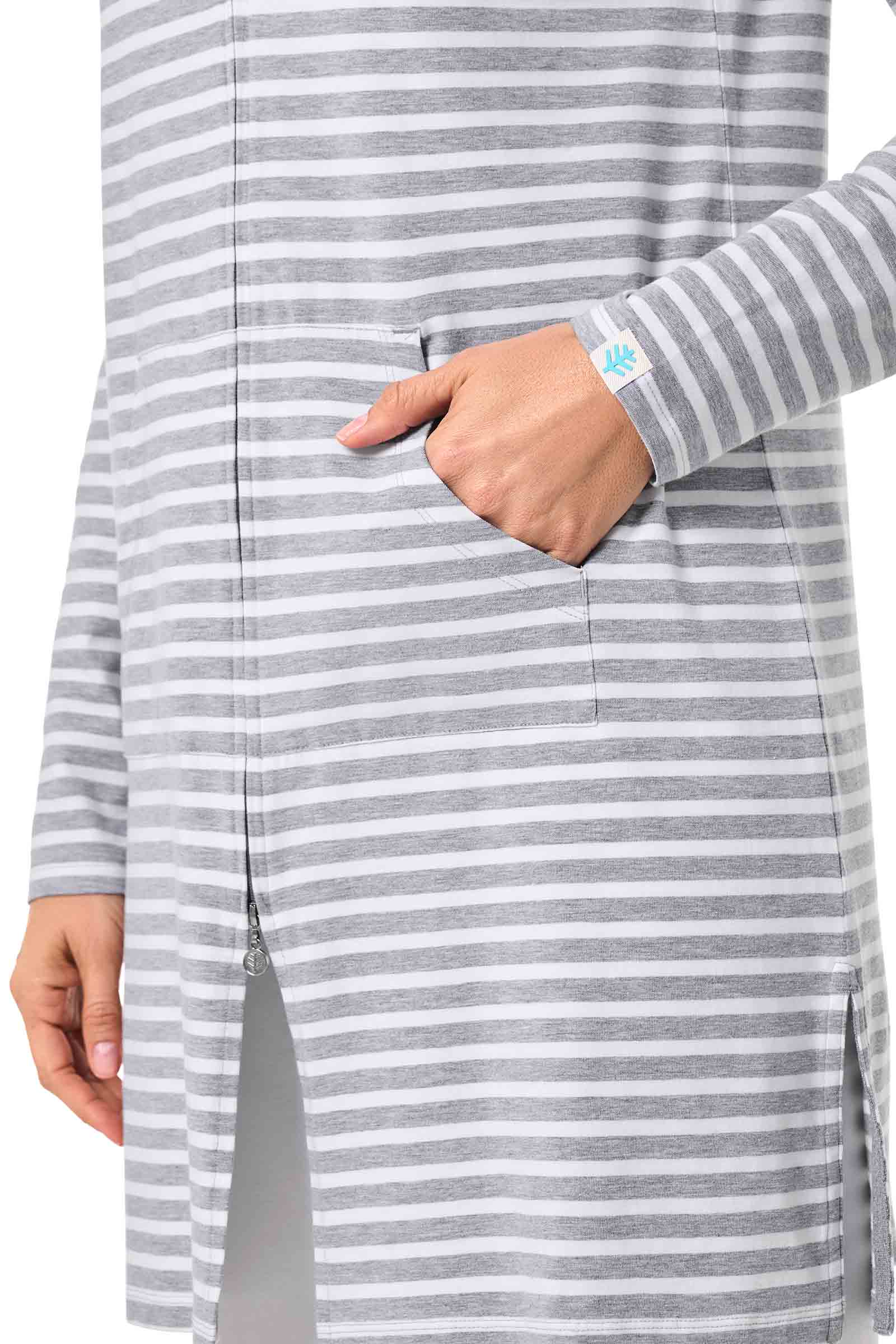 Women's Cabana Long Zip-Up Hoodie | Grey/White Stripe - Image 5