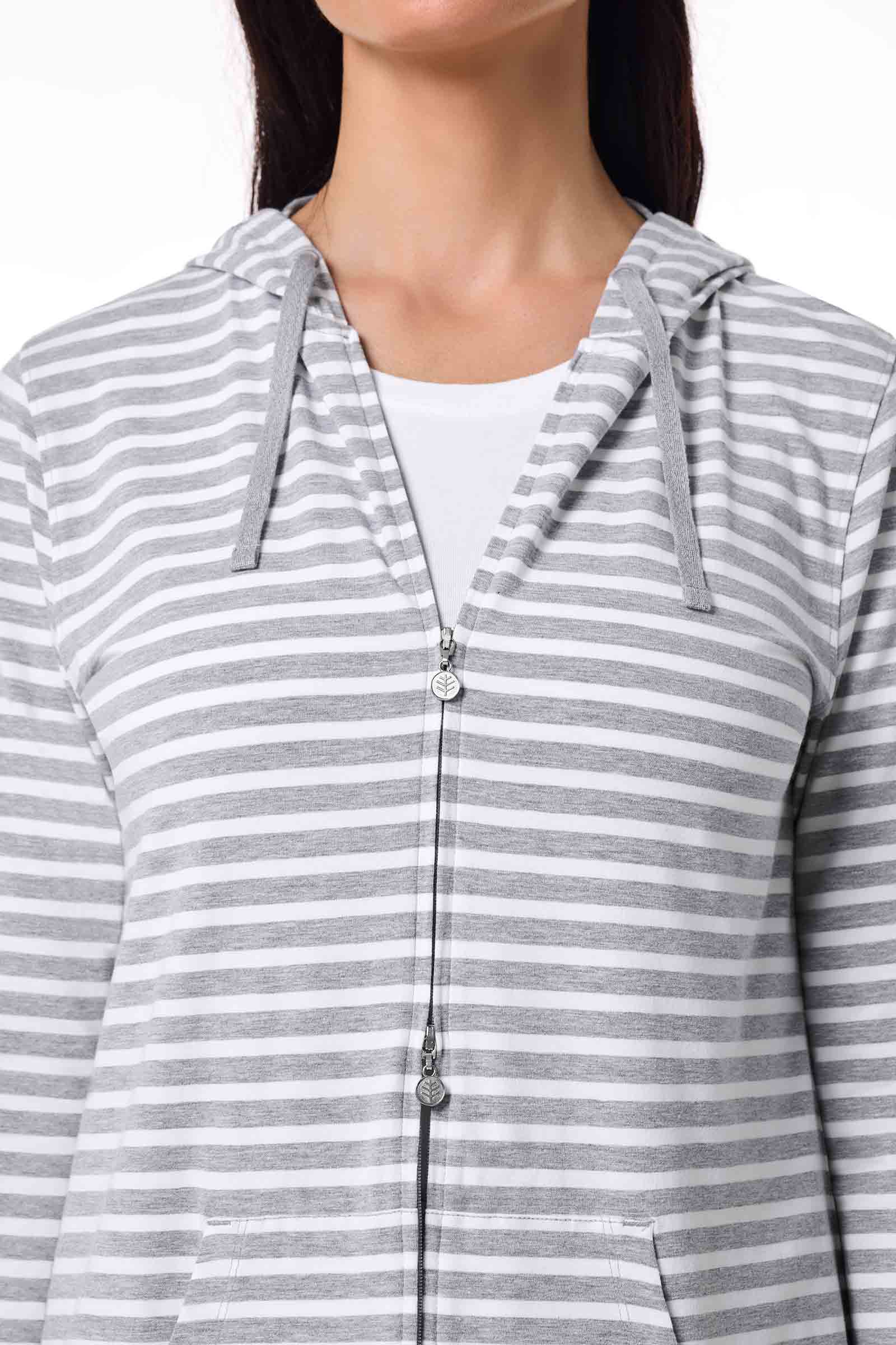 Women's Cabana Long Zip-Up Hoodie | Grey/White Stripe - Image 6