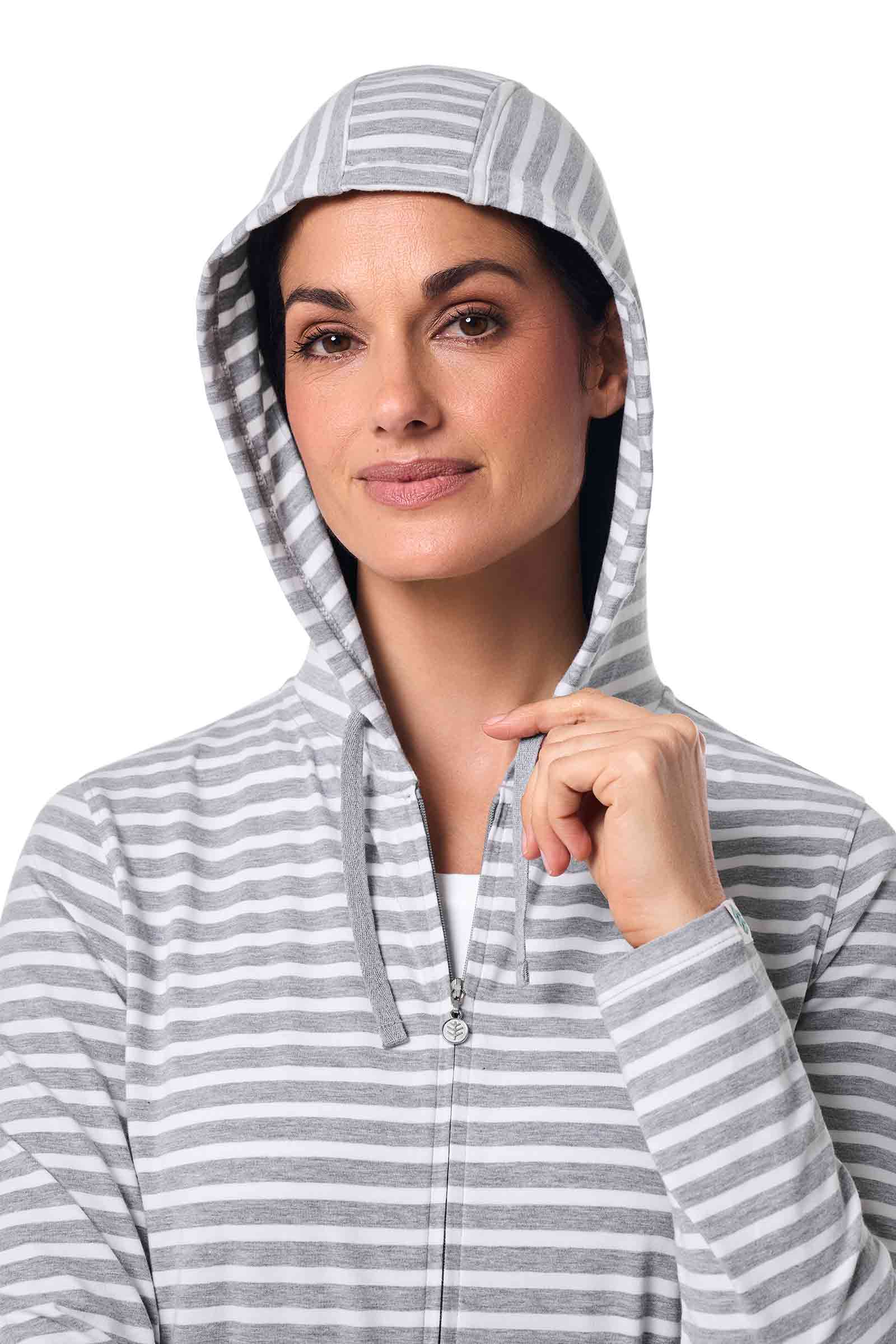 Women's Cabana Long Zip-Up Hoodie | Grey/White Stripe - Image 8