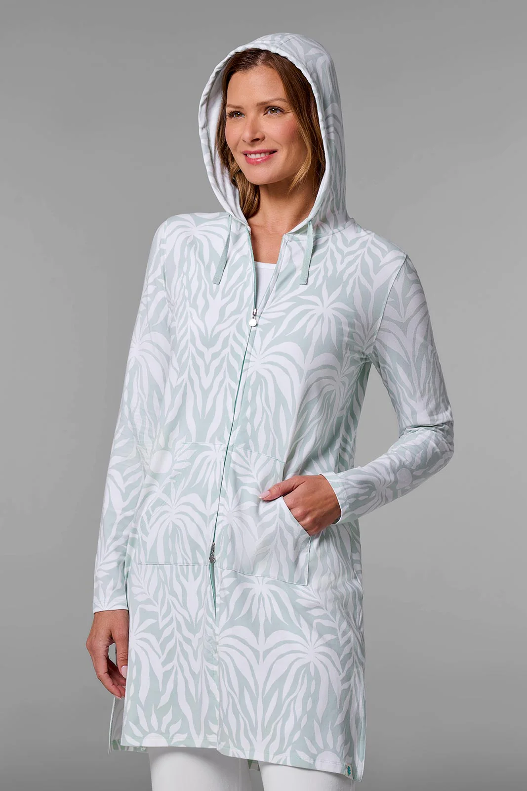 Women's Cabana Long Zip-Up Hoodie | Misty Aqua American Palm - Image 2