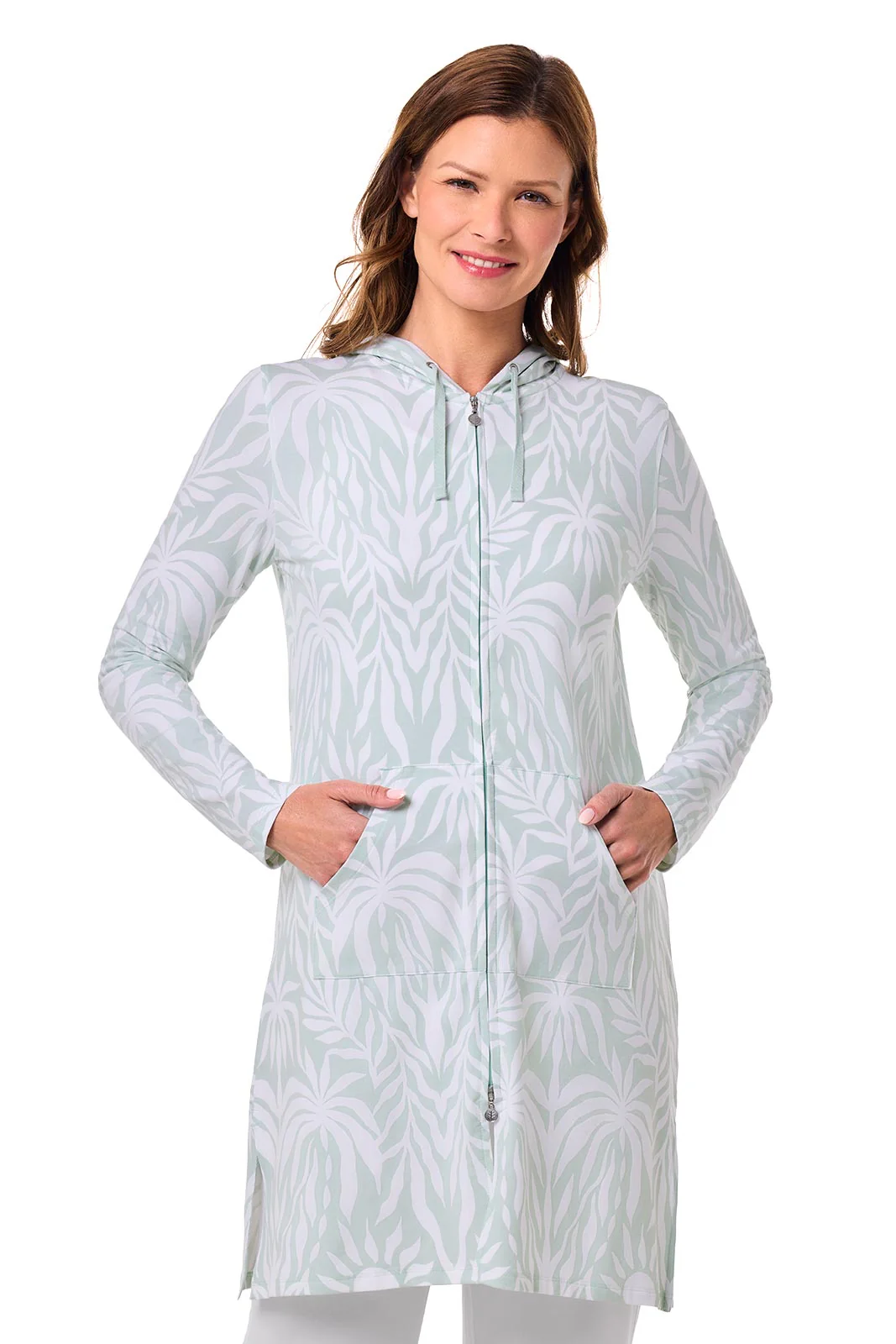 Women's Cabana Long Zip-Up Hoodie | Misty Aqua American Palm - Image 3