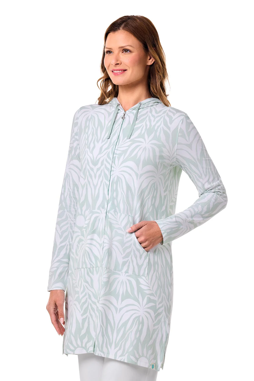 Women's Cabana Long Zip-Up Hoodie | Misty Aqua American Palm - Image 4