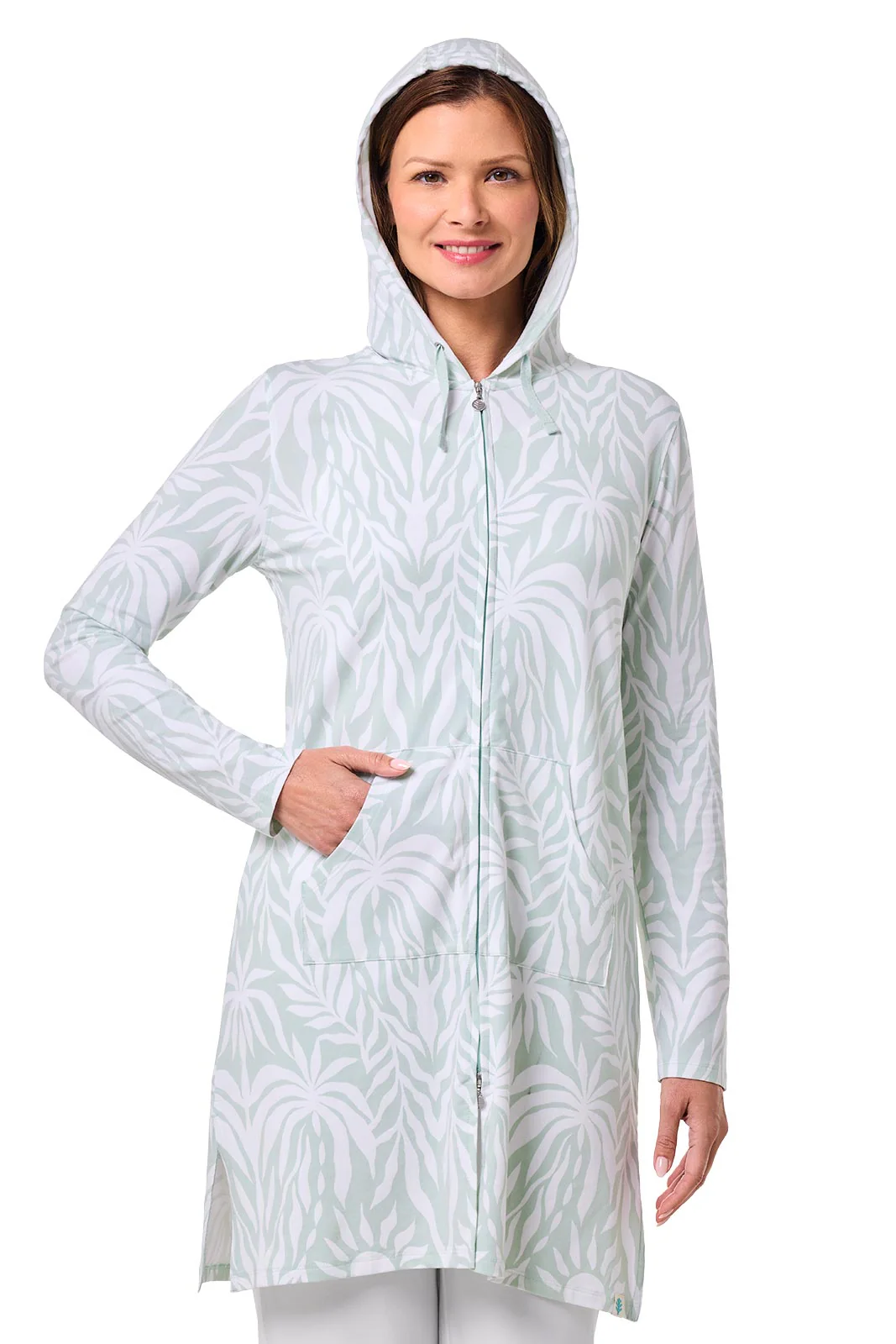 Women's Cabana Long Zip-Up Hoodie | Misty Aqua American Palm - Image 6