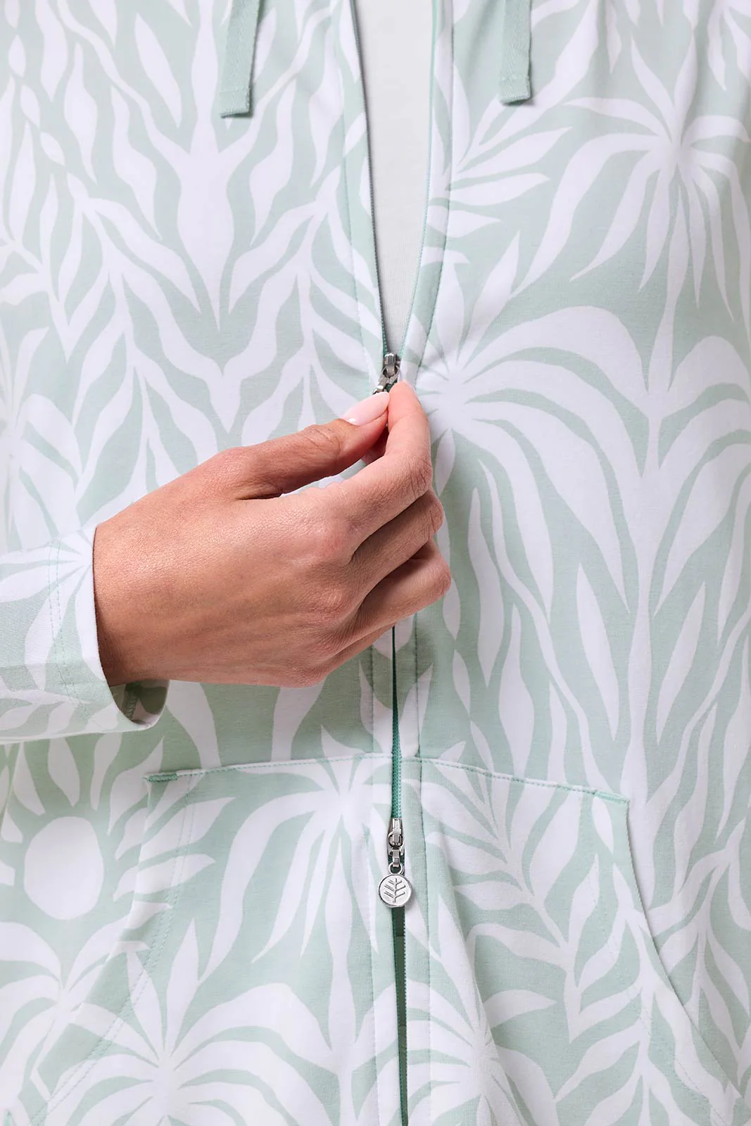 Women's Cabana Long Zip-Up Hoodie | Misty Aqua American Palm - Image 7