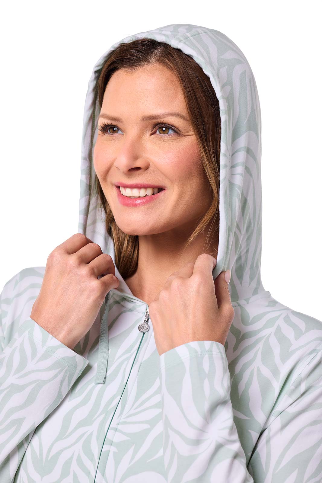 Women's Cabana Long Zip-Up Hoodie | Misty Aqua American Palm - Image 9