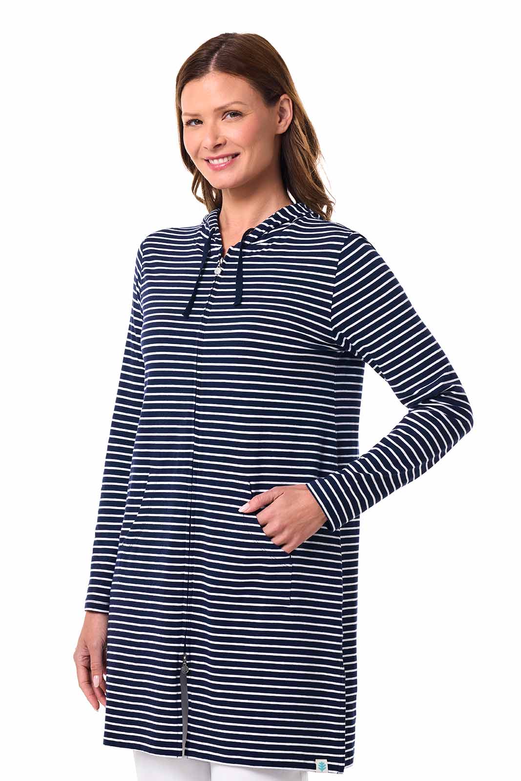 Women's Cabana Long Zip-Up Hoodie | Navy/White Stripe - Image 3