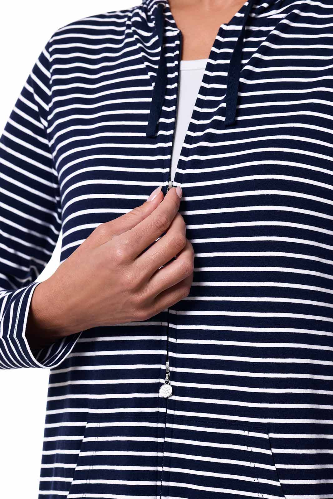 Women's Cabana Long Zip-Up Hoodie | Navy/White Stripe - Image 6