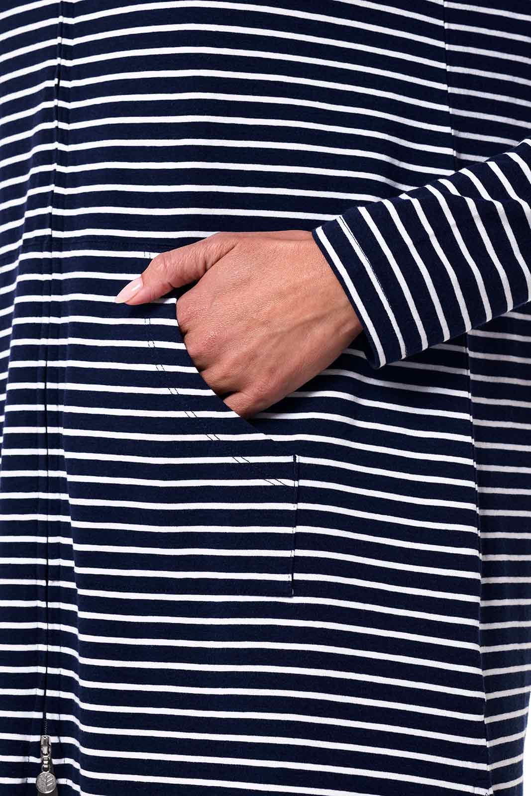 Women's Cabana Long Zip-Up Hoodie | Navy/White Stripe - Image 7