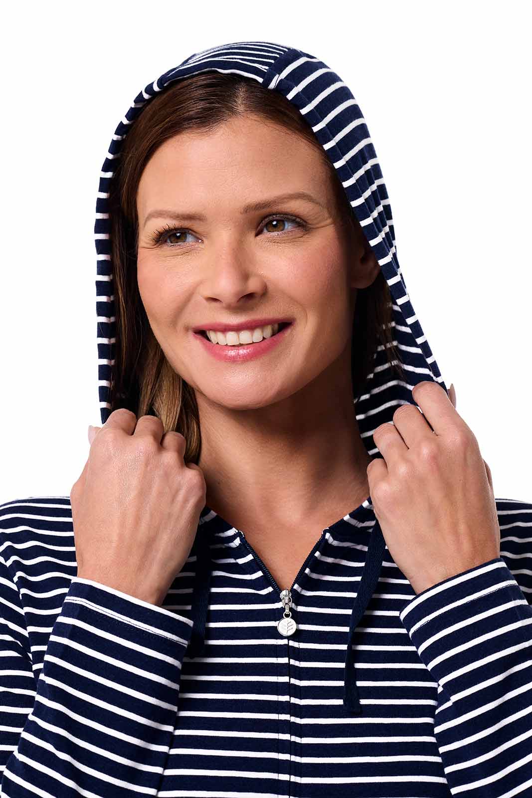 Women's Cabana Long Zip-Up Hoodie | Navy/White Stripe - Image 8