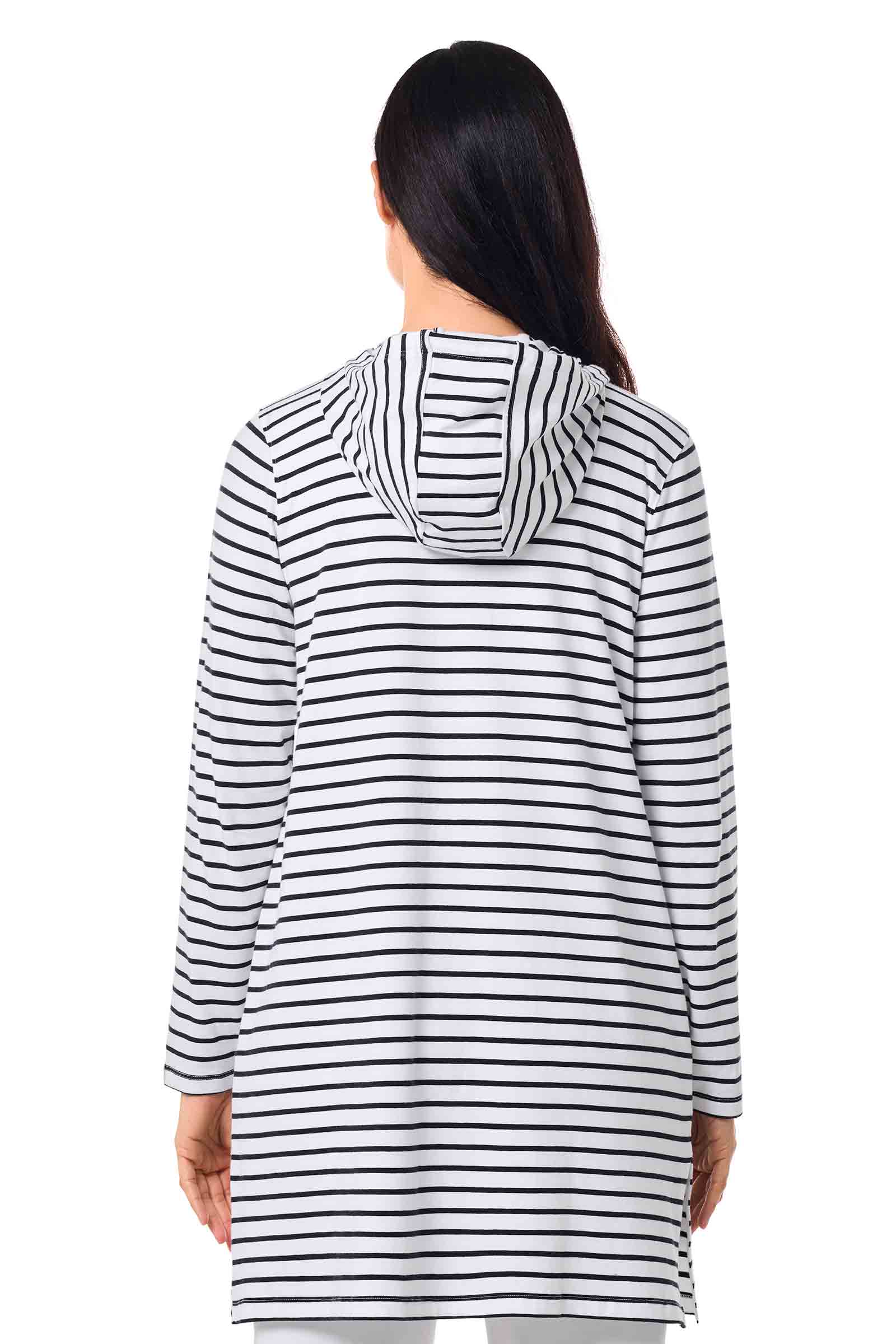 Women's Cabana Long Zip-Up Hoodie | White/Navy Stripe - Image 4