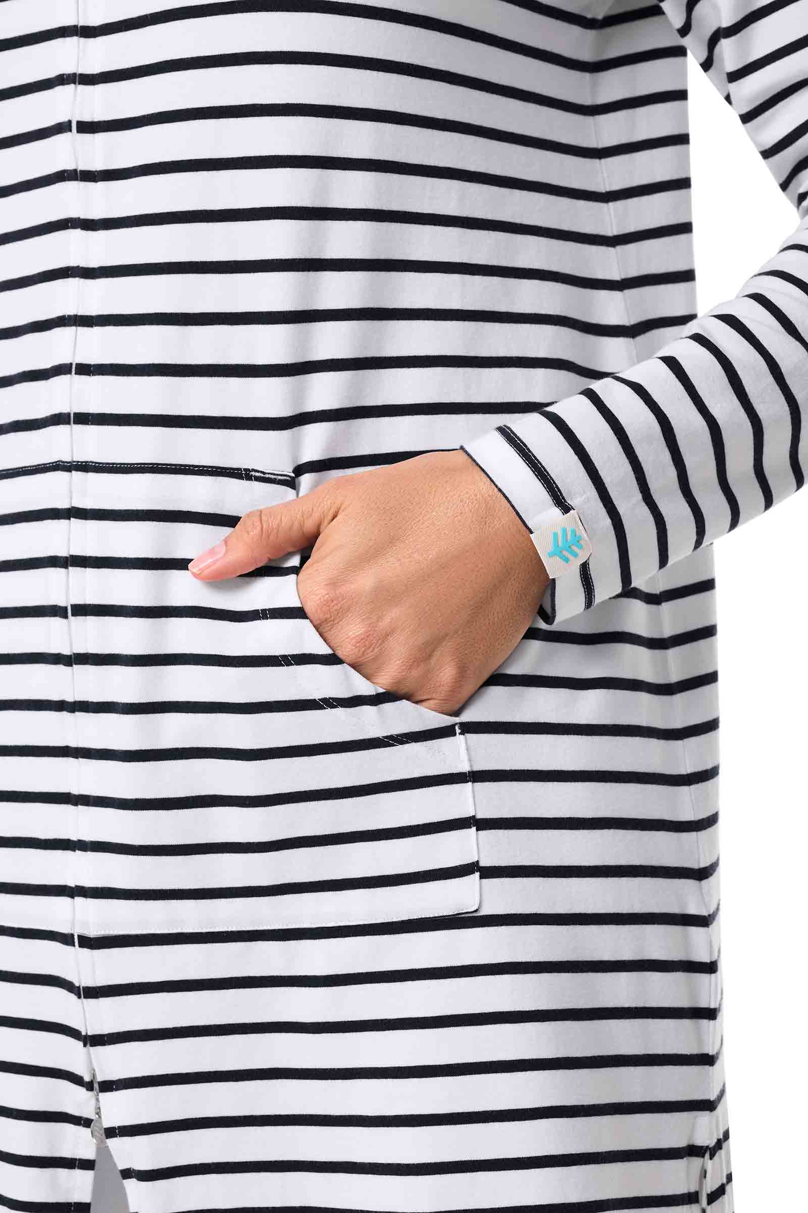 Women's Cabana Long Zip-Up Hoodie | White/Navy Stripe - Image 5