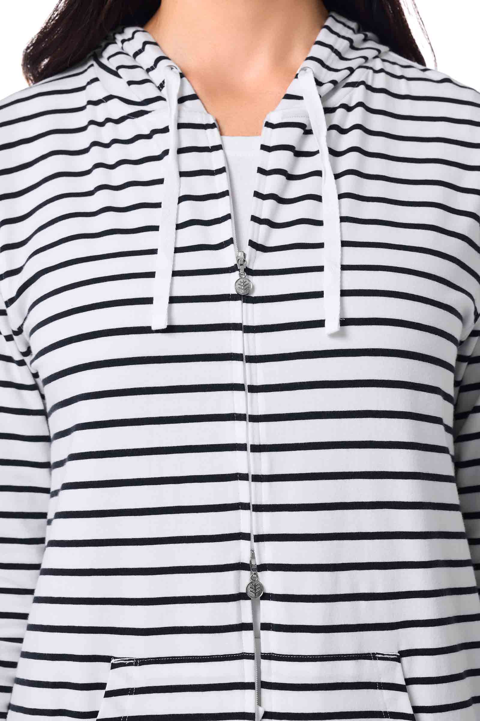 Women's Cabana Long Zip-Up Hoodie | White/Navy Stripe - Image 6