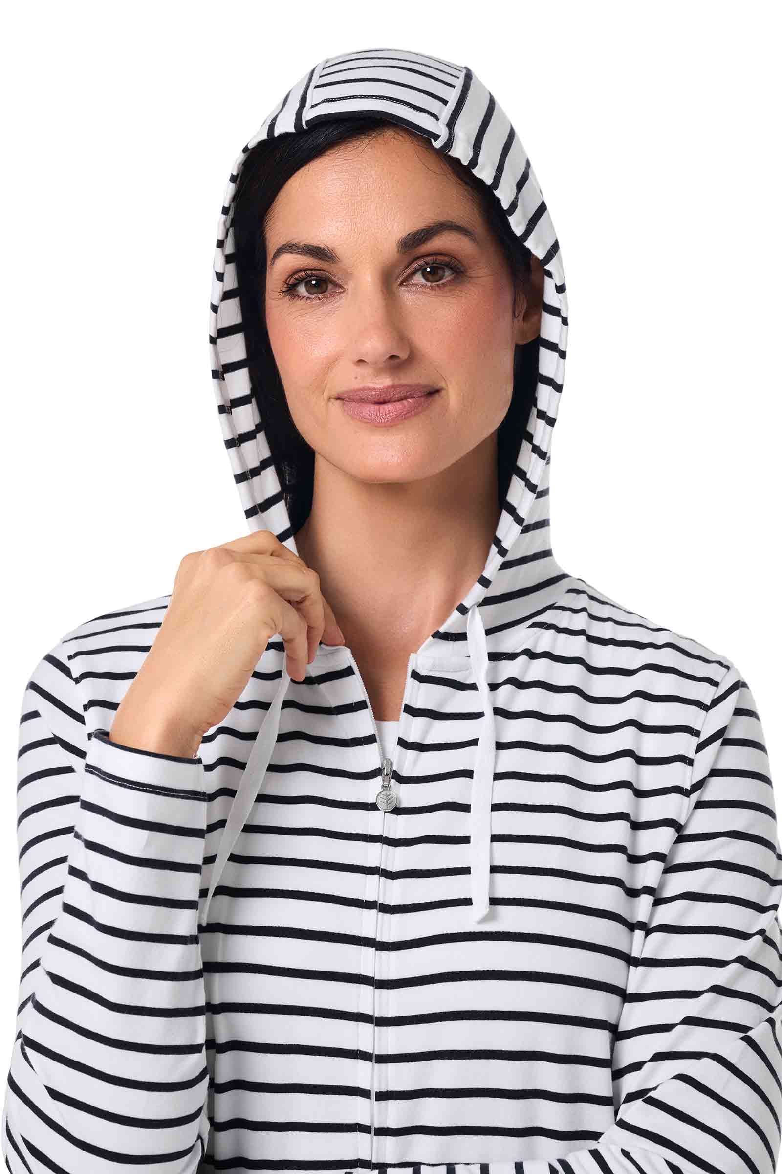 Women's Cabana Long Zip-Up Hoodie | White/Navy Stripe - Image 8
