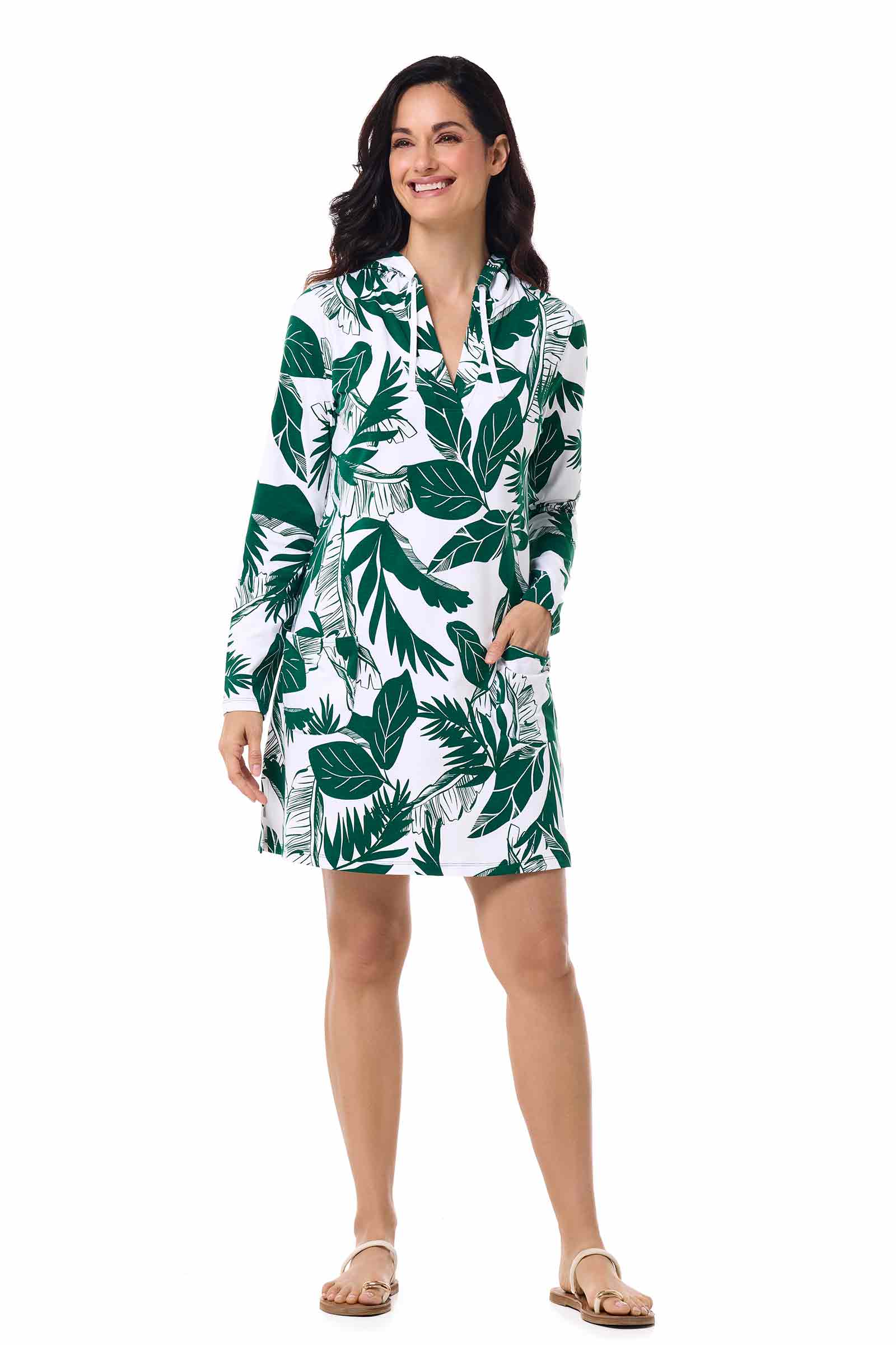 Women's Catalina Cover-Up Dress with Pockets | Eden Green Palm Paradise - Image 2